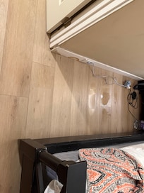 Water puddles in the master bedroom by the bed