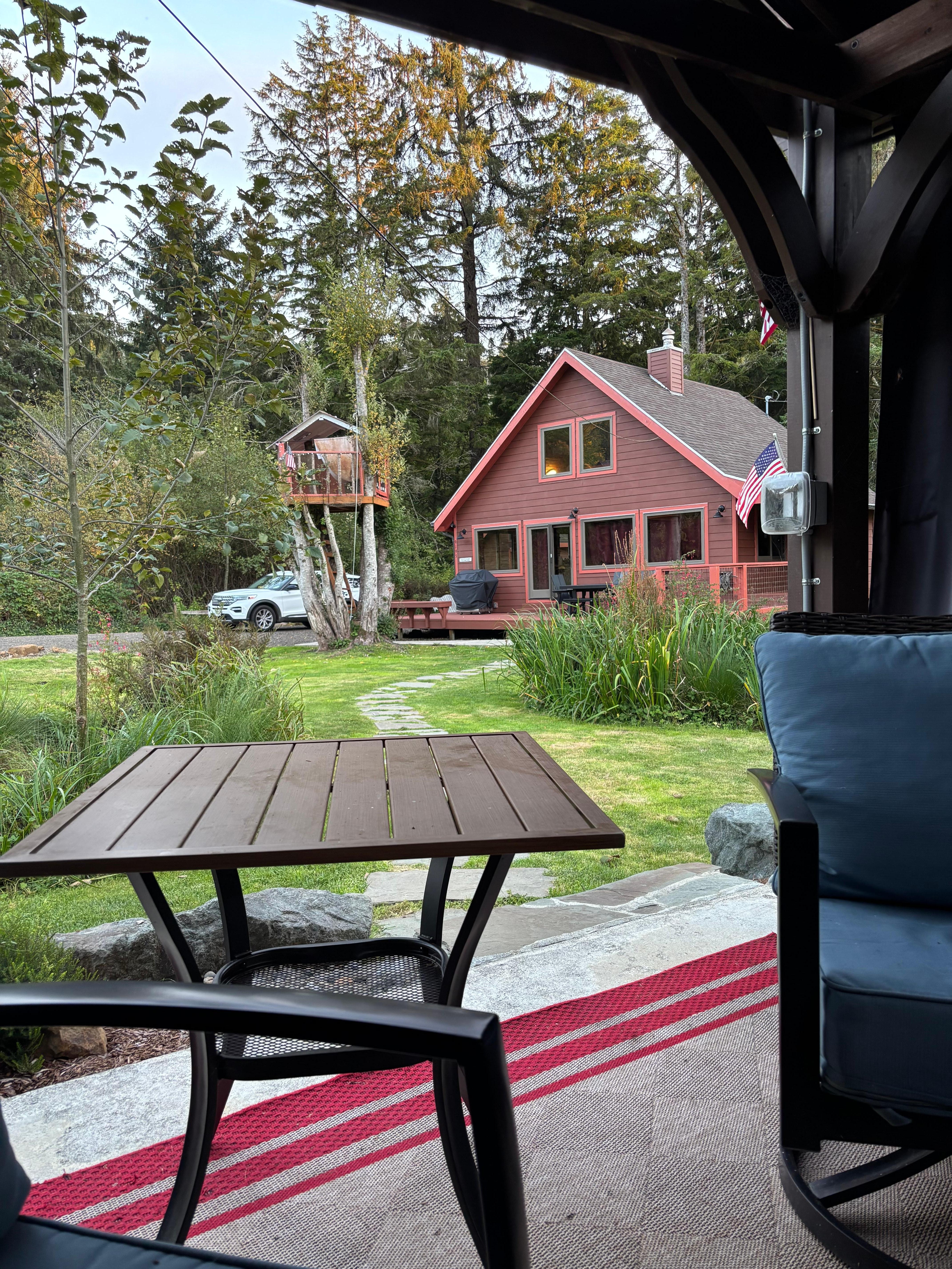 Beautiful view of the cabin from the gazebo/fireplace