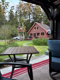 Beautiful view of the cabin from the gazebo/fireplace