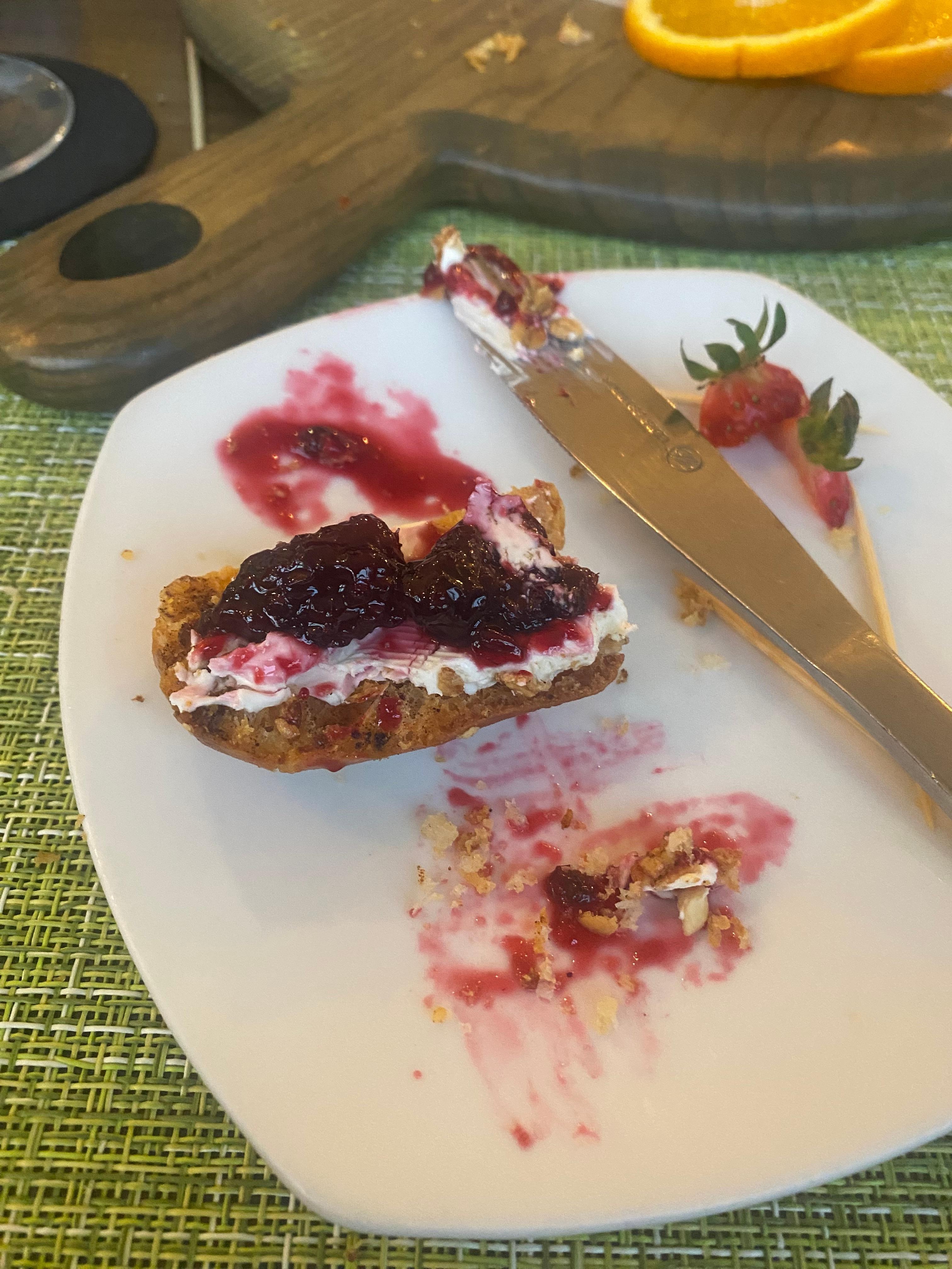 Soft cheese a blackberry compote, superb!