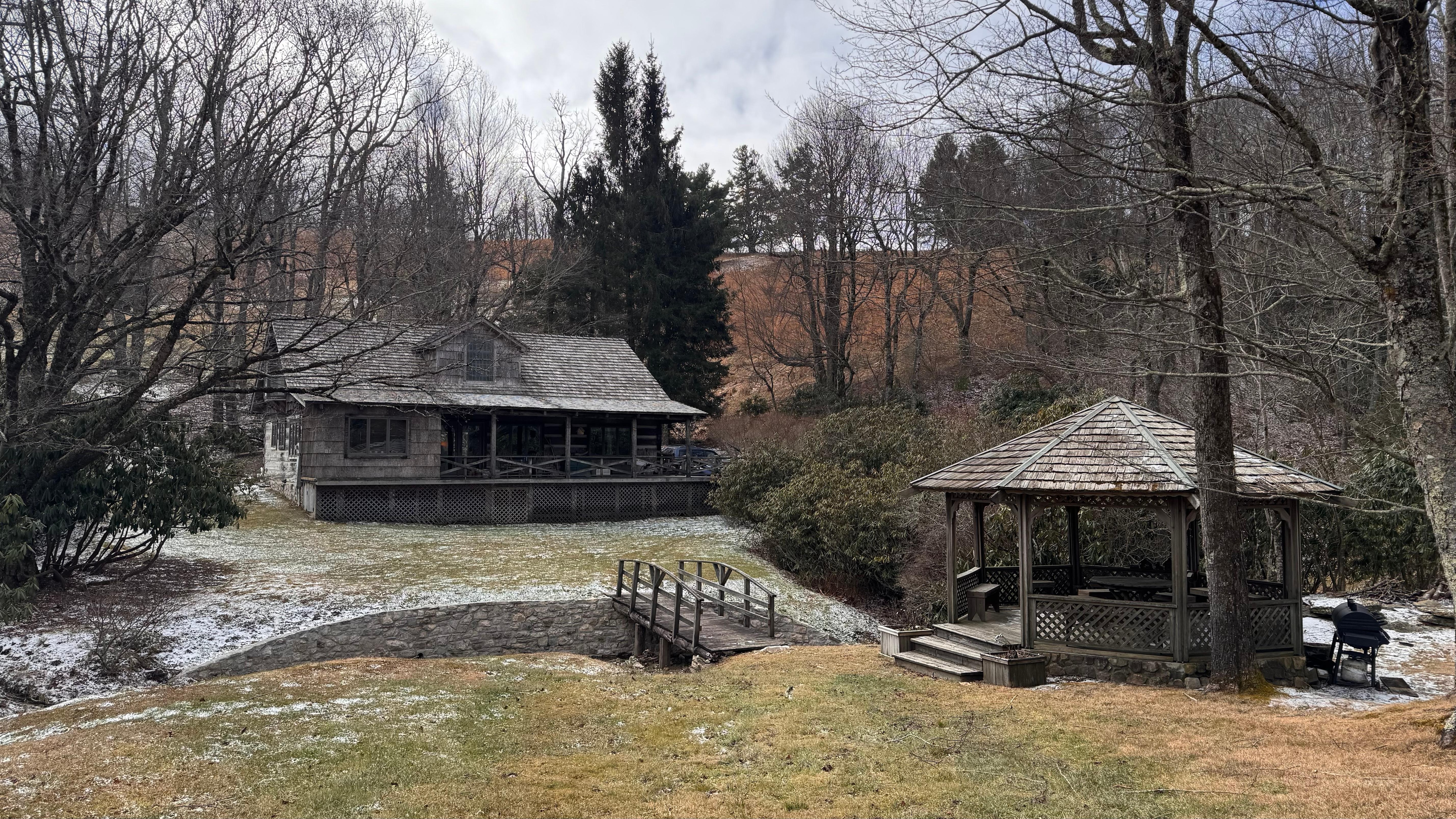 Cabin and bridge to the gazebo.