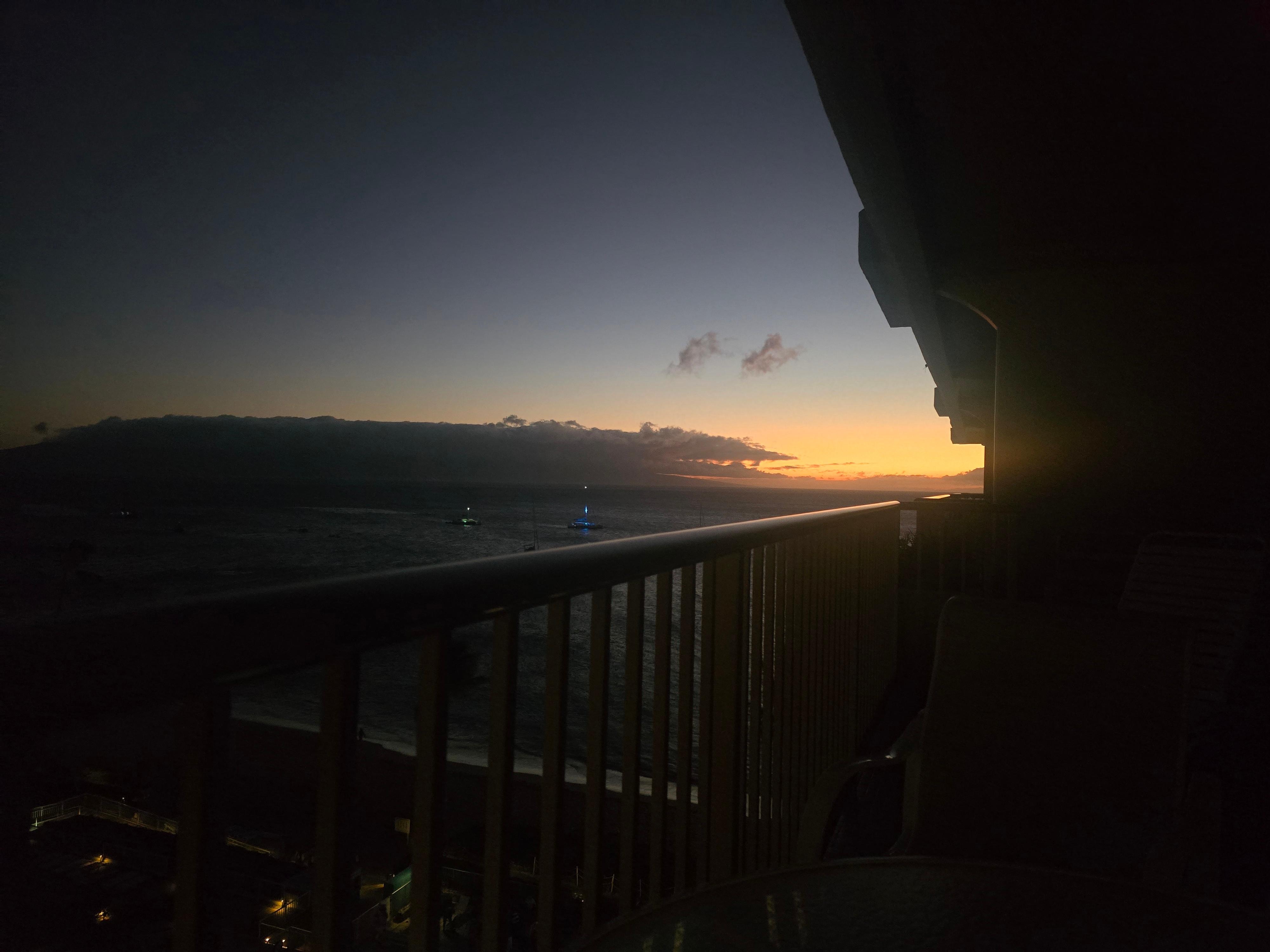 Ocean sunset from our balcony on the 9th floor