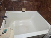 The tub fit me and my husband! The hot water comes from the nearby hot pools!