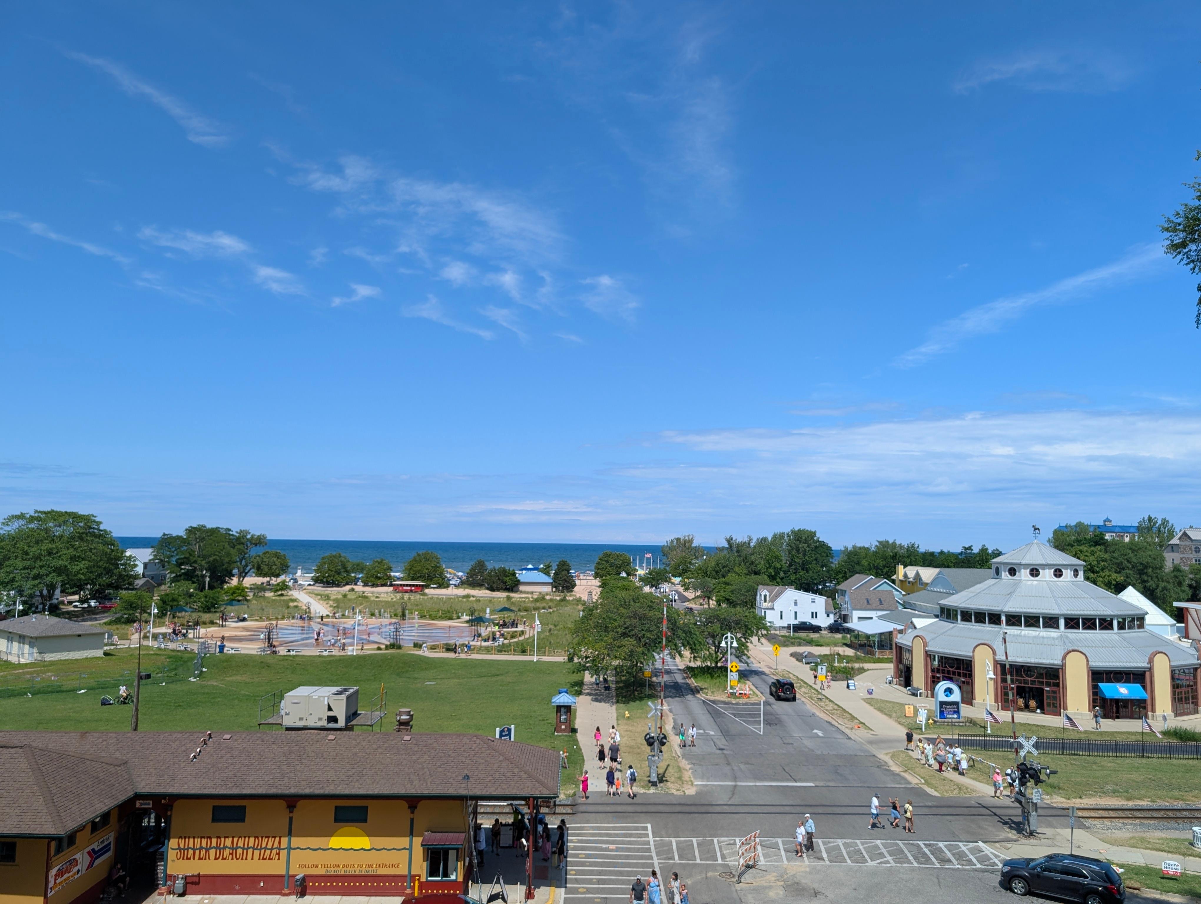St. Joseph - much to do here. Large, well kept beach plus a giant splashpad (to the left) and much more.