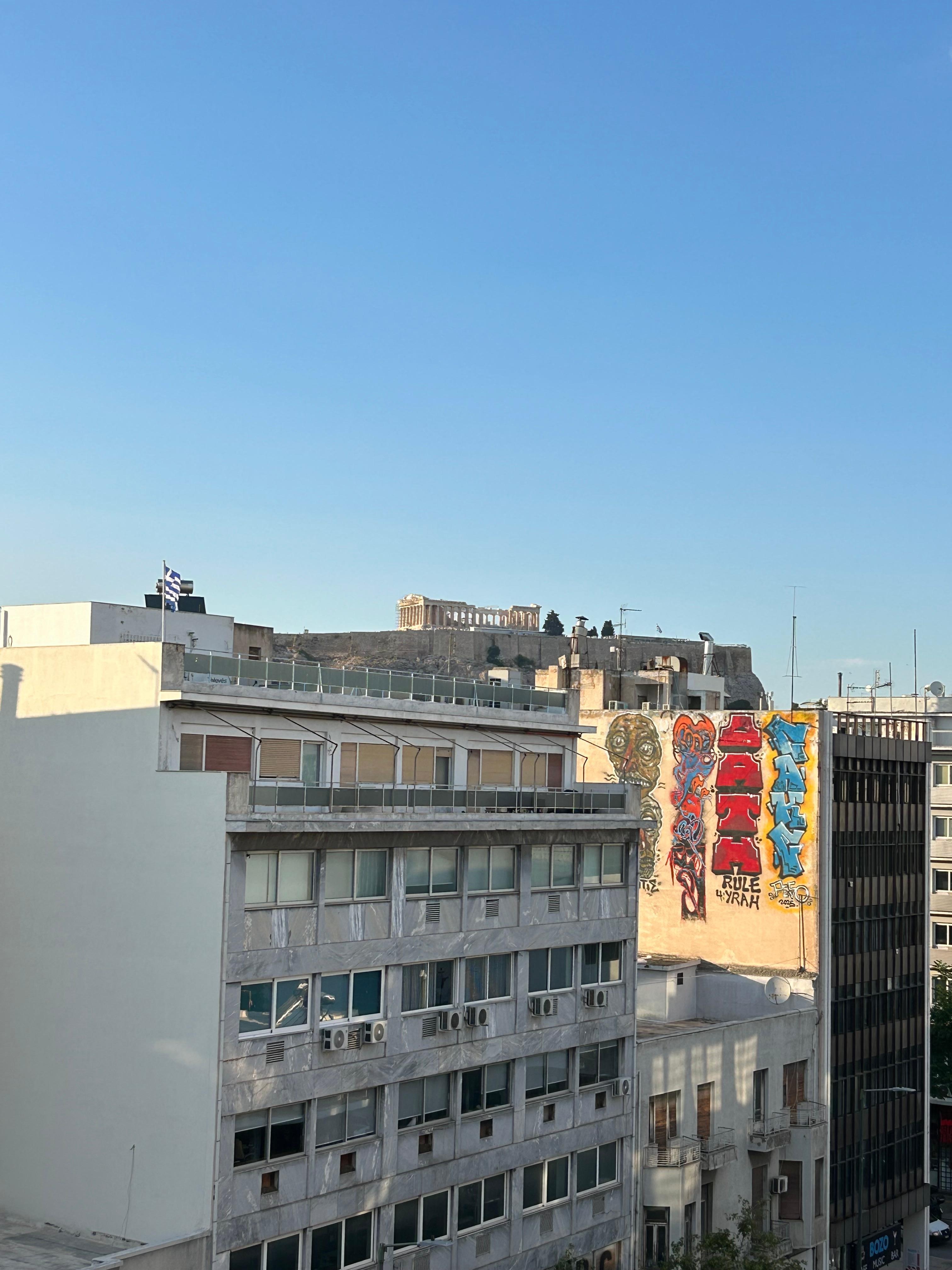 View from the balcony is beautiful, especially at night when ithe Parthenon is lit up. 