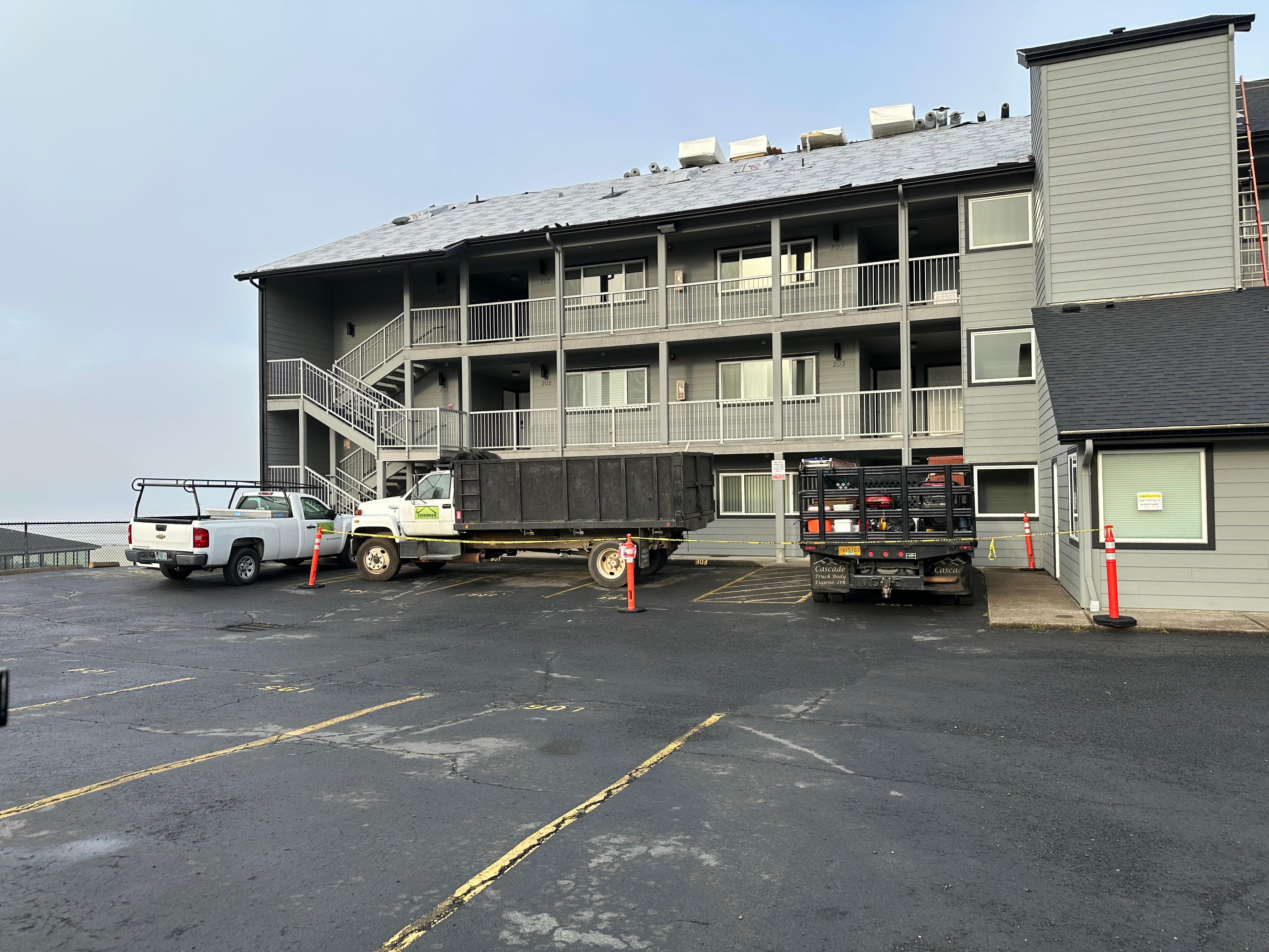 Dumpster in front of our condo entrance.