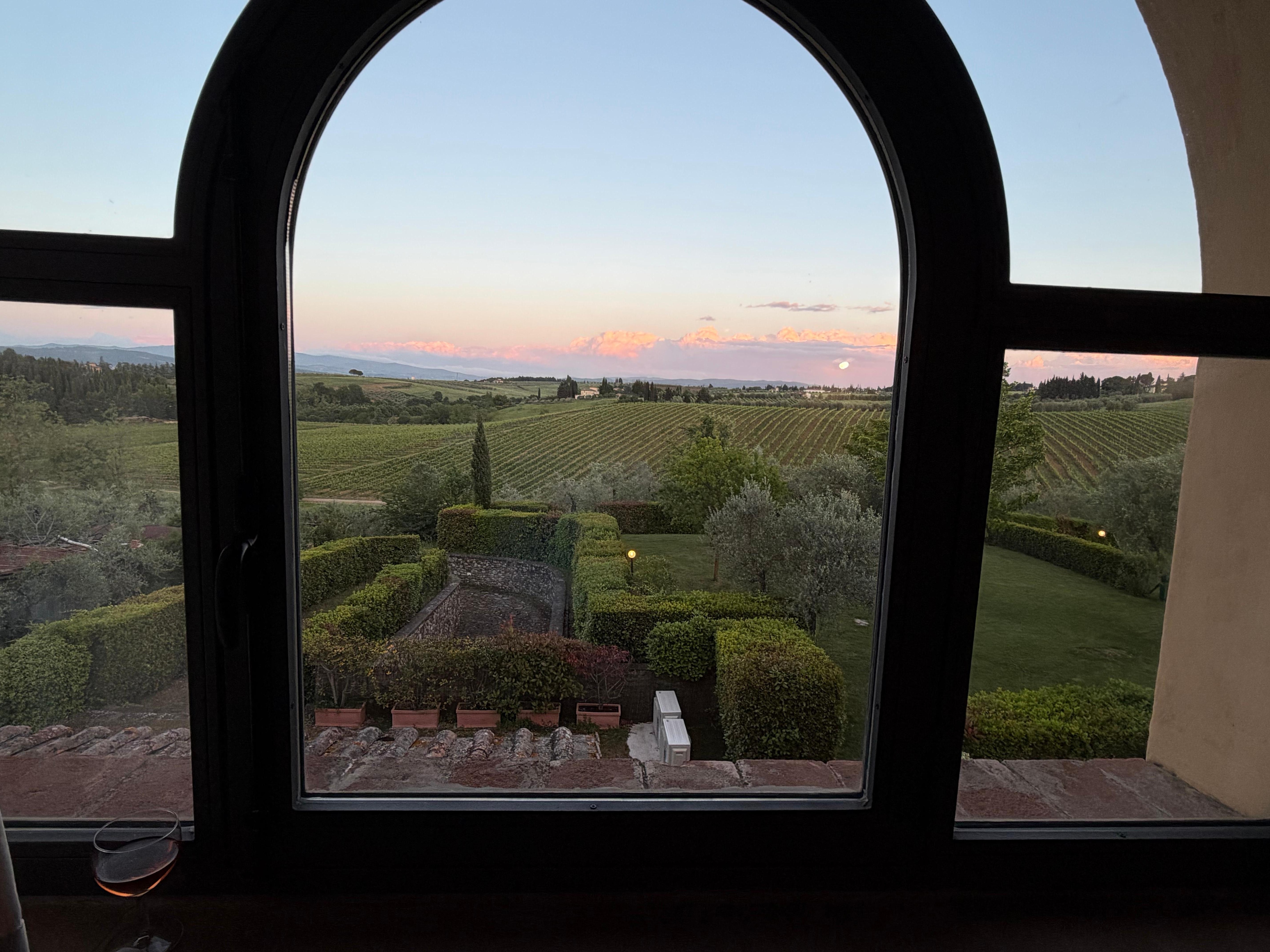 Looking out the window at sunset.