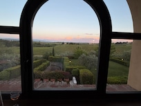Looking out the window at sunset.