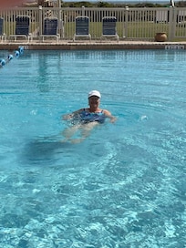 Even though the cold night temps kept the pool cold, I made it in there for a photo!