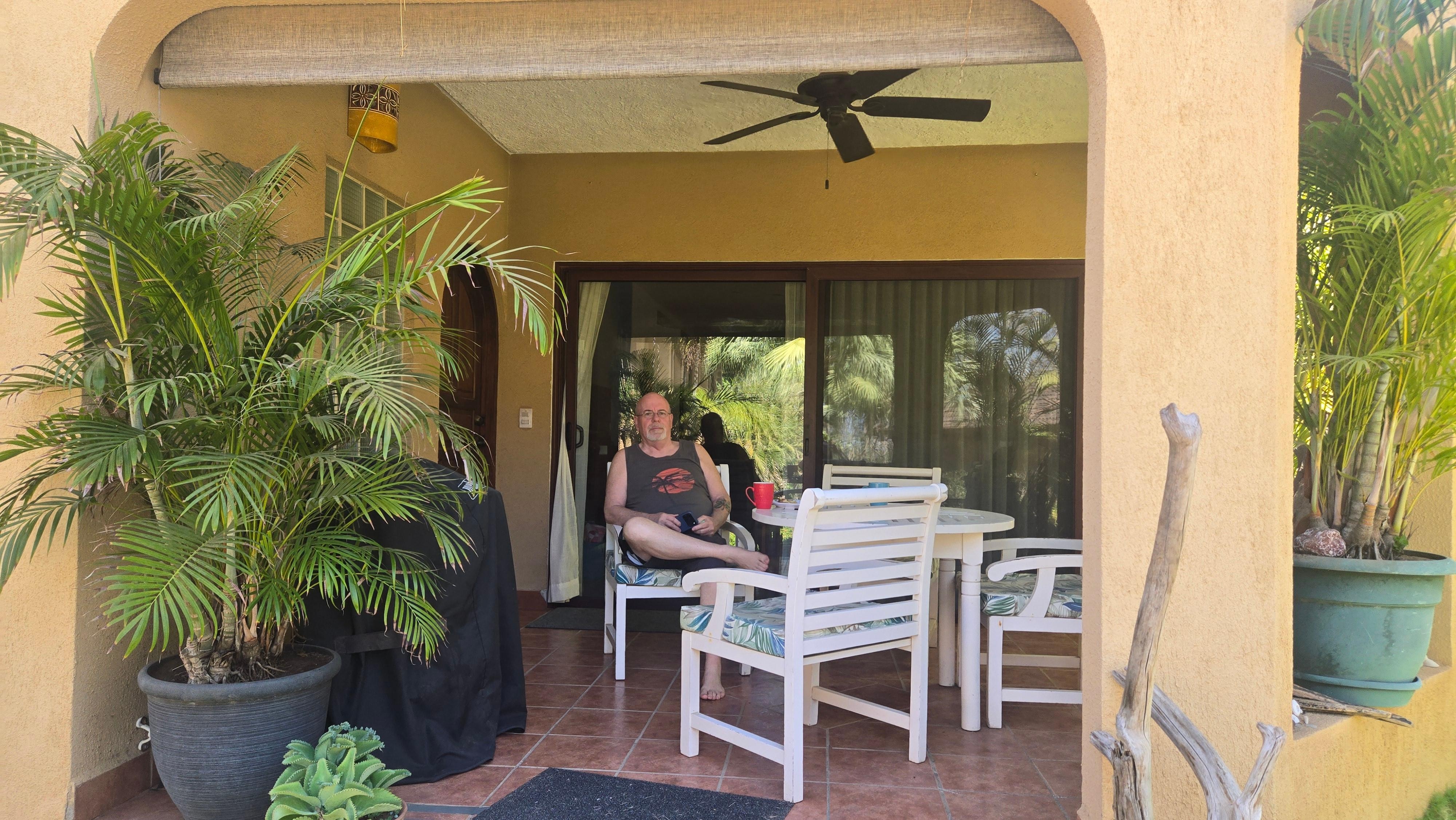 Back porch next to pool.