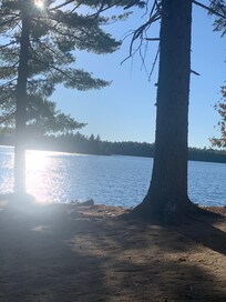 view from picnic table at lake front