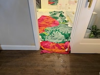 Flooded master bathroom that we had to use a lot of towels on so water didn't get into the master bedroom