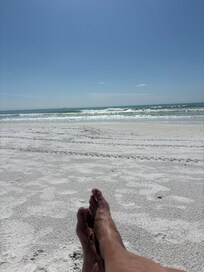 Beach was wide and flat. Water cool but shallow to walk through