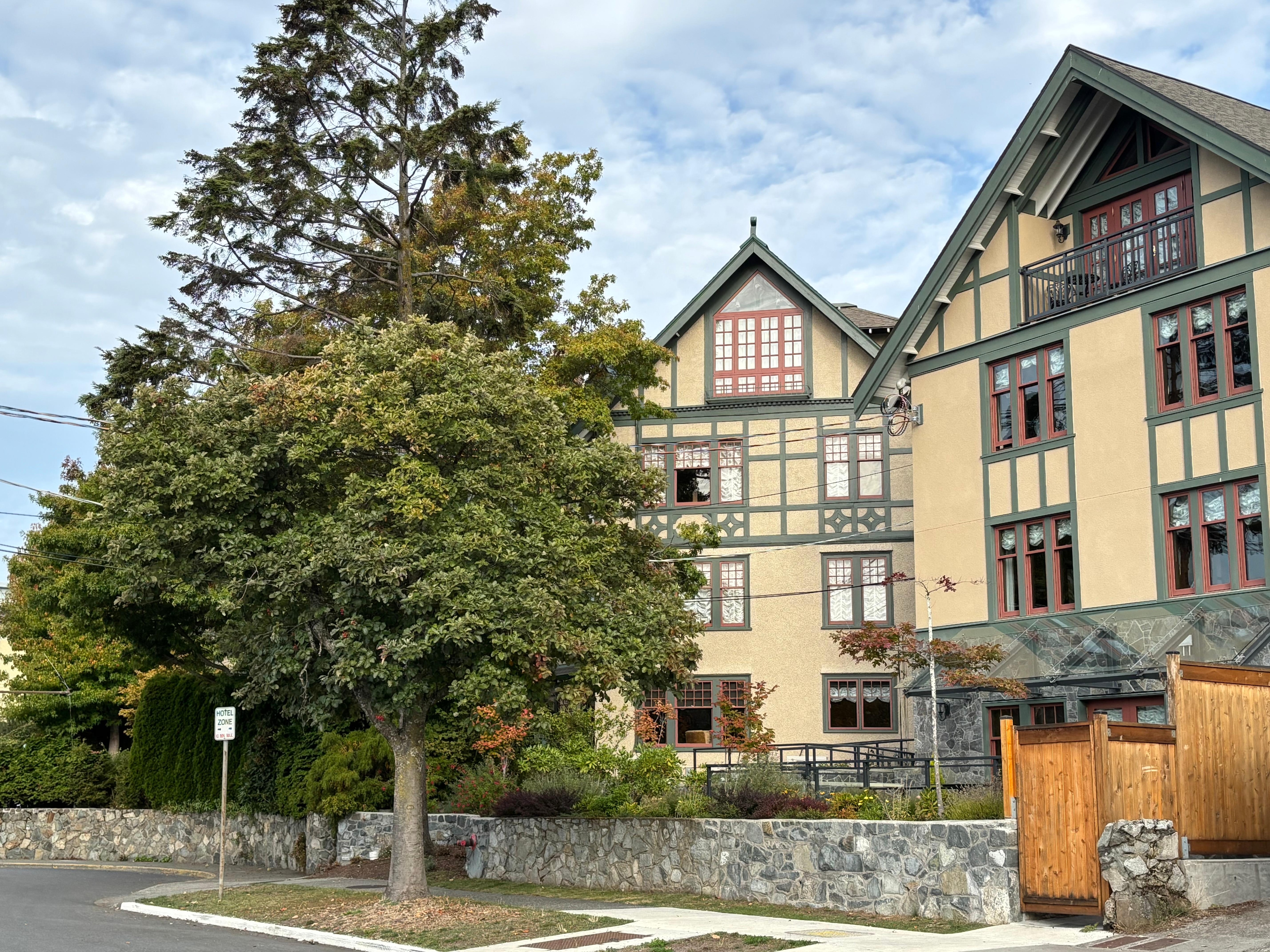 Two of the three buildings that comprise the property. The building on the right has an elevator. 