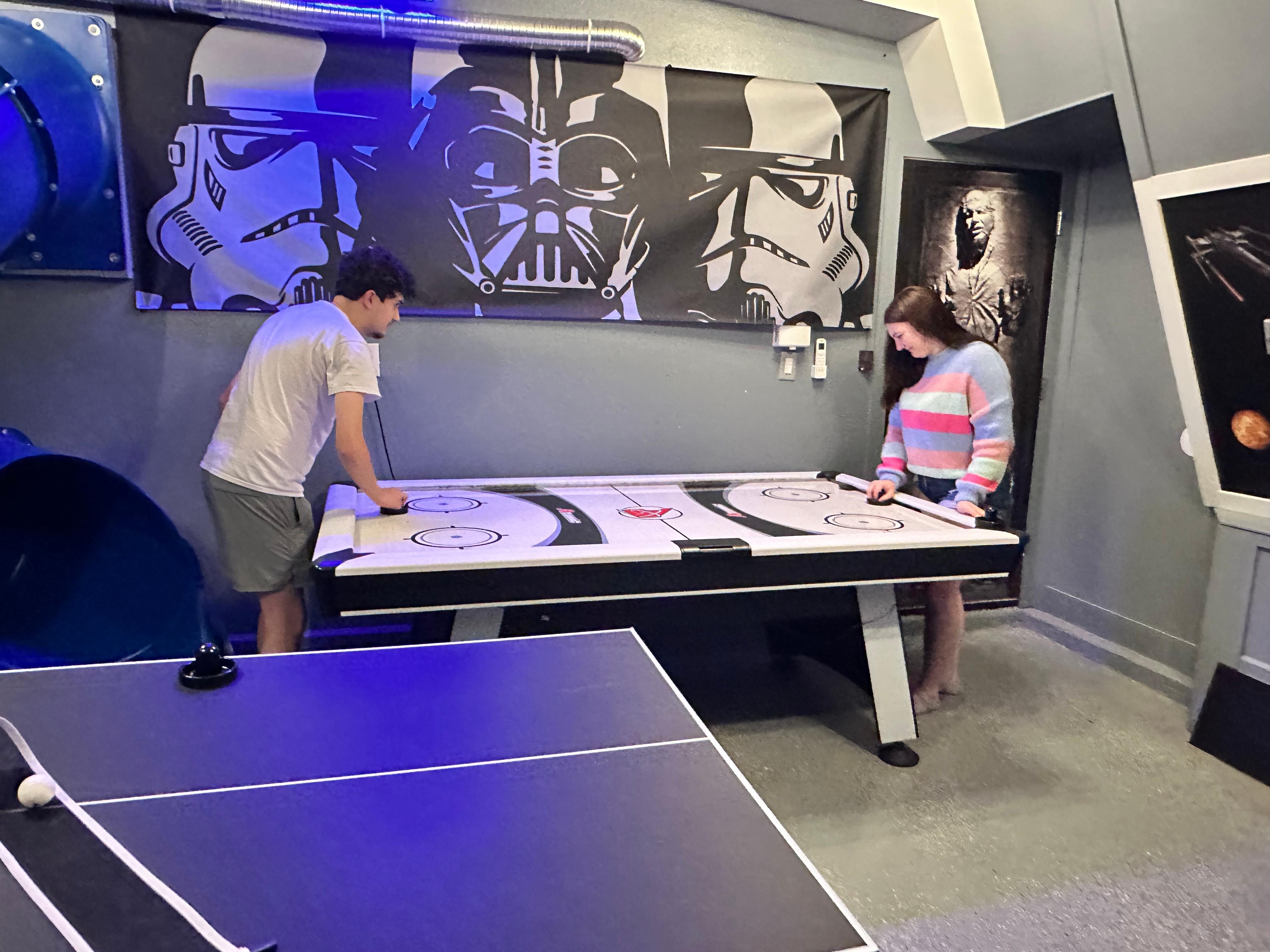 Many hours playing air hockey and pool