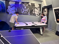 Many hours playing air hockey and pool