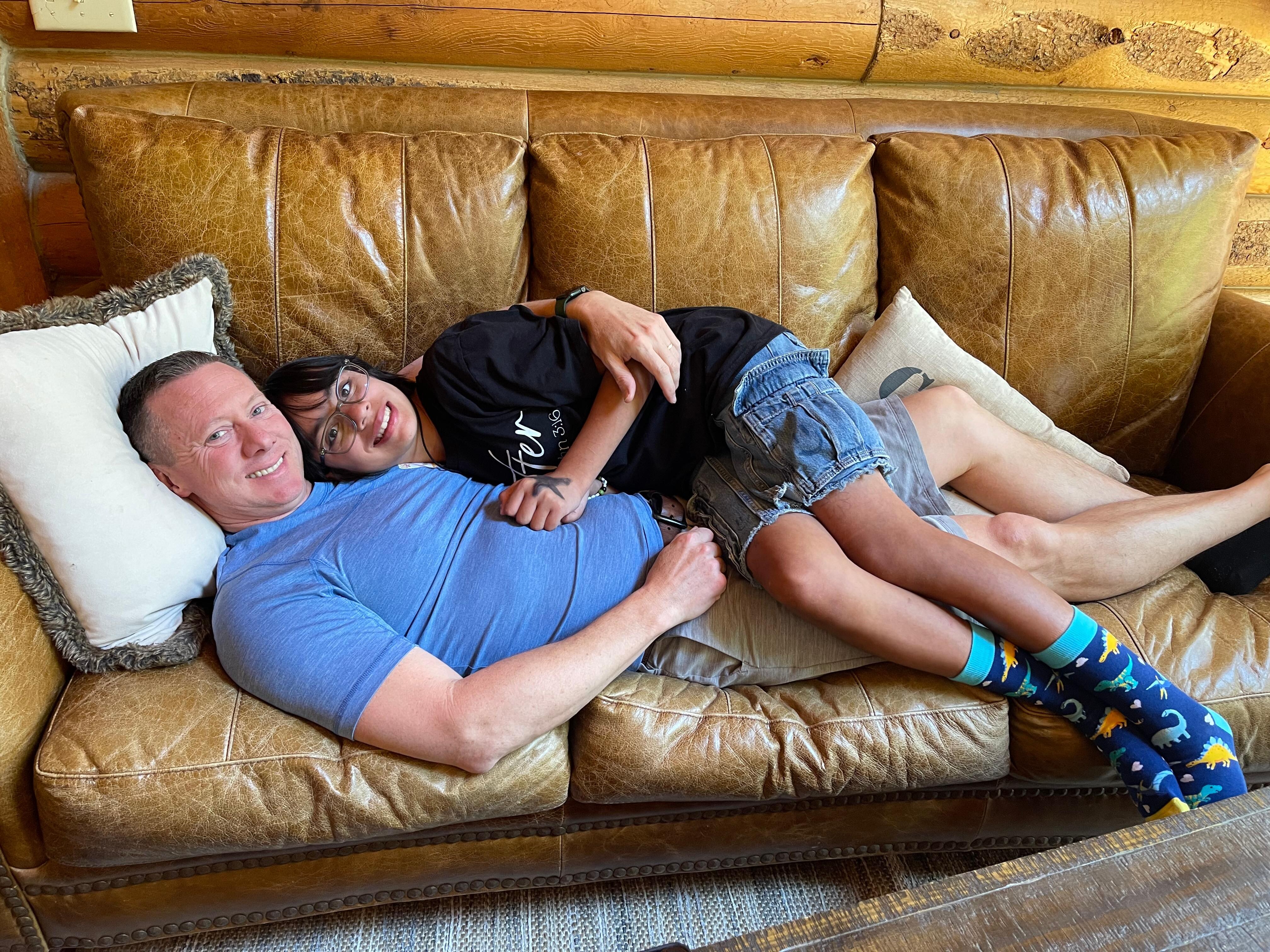 Daddy and our youngest relaxing. 