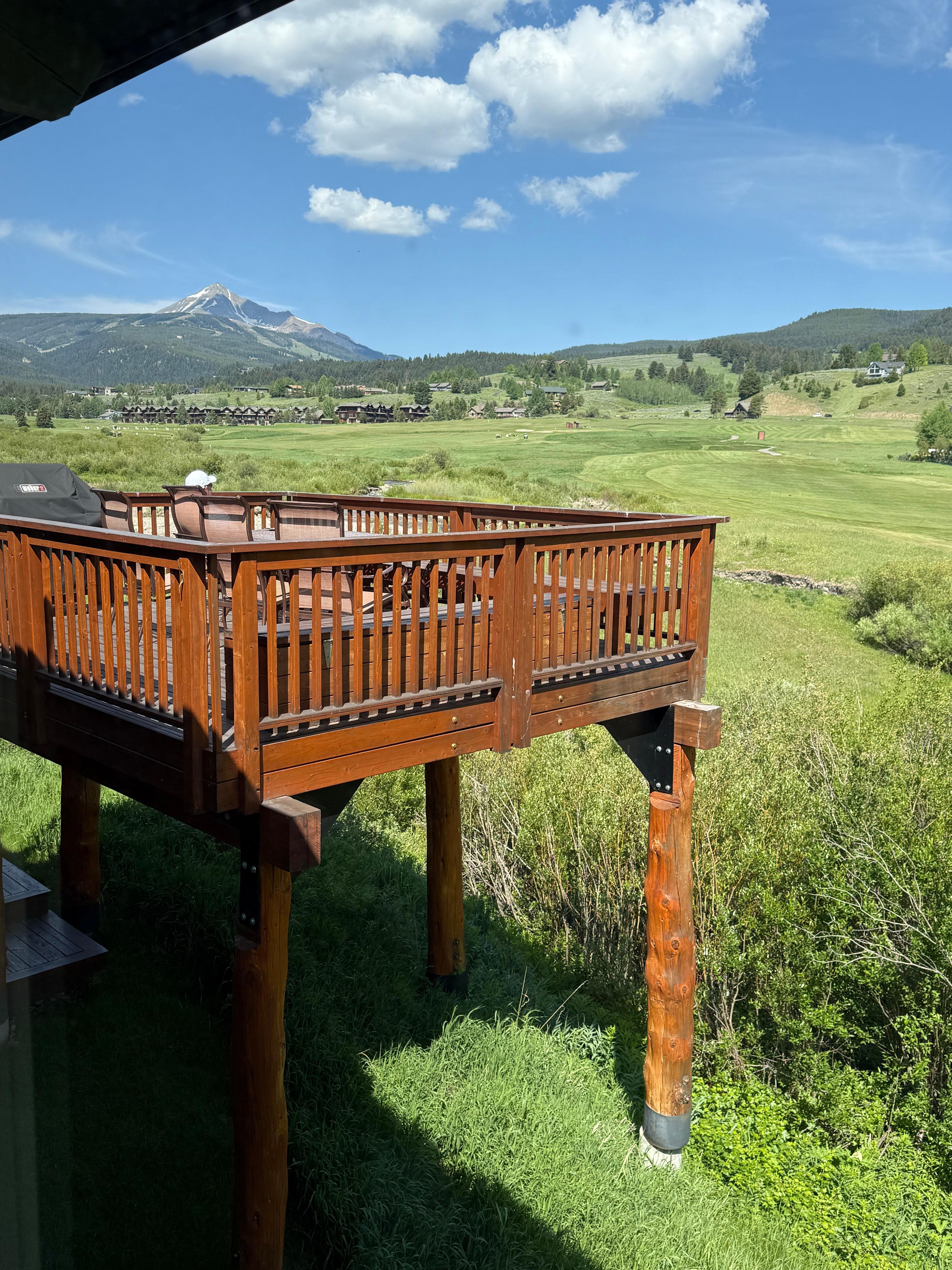 View of the deck from bedroom window. 