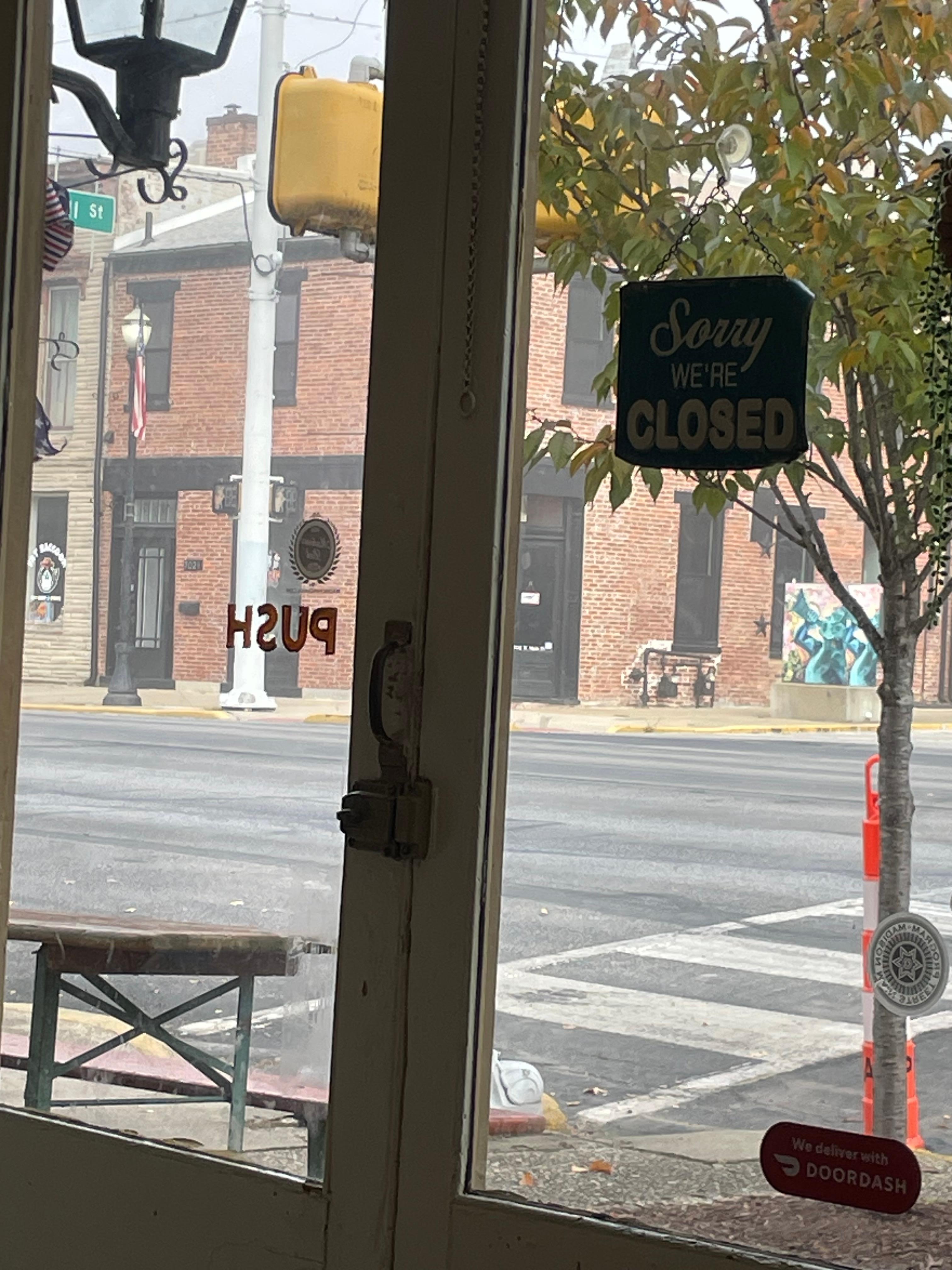 Photo taken from coffe shop katty corner across the steeet. 