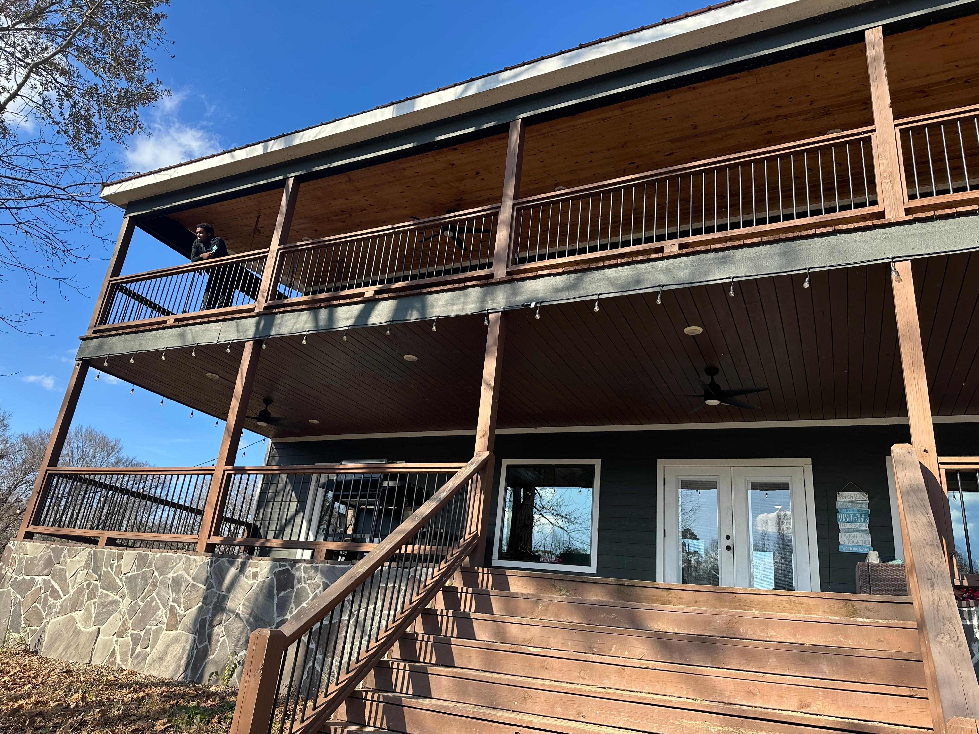 upstairs and down stairs balcony 