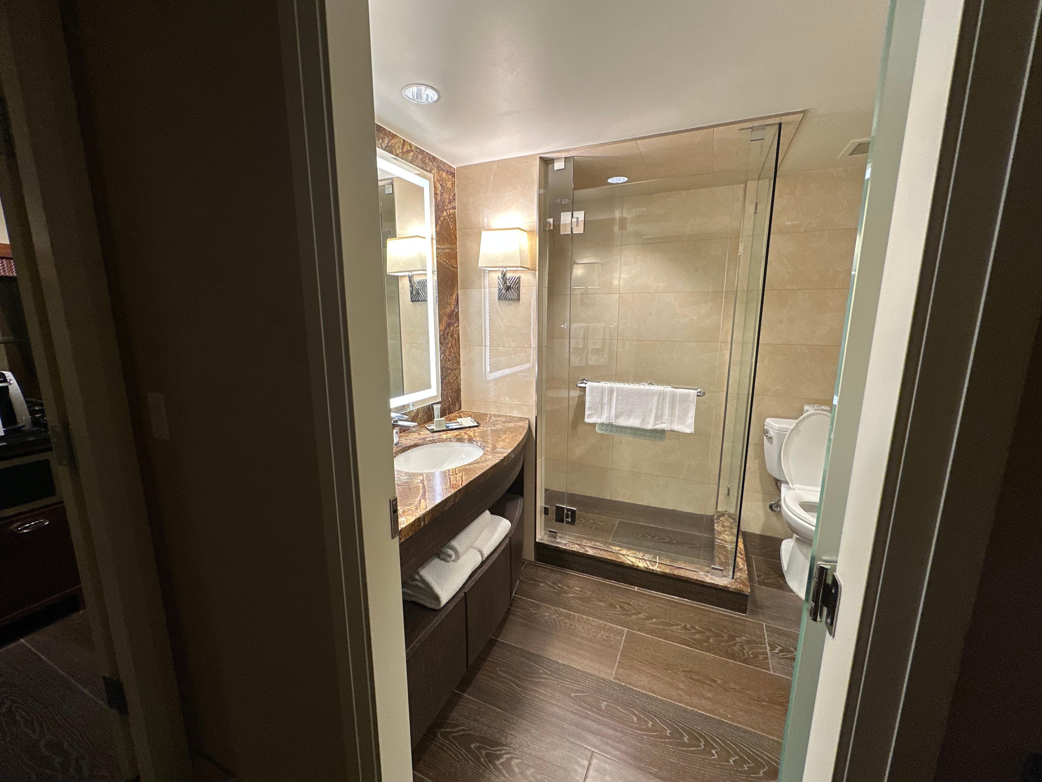 Second vanity, shower, and toilet