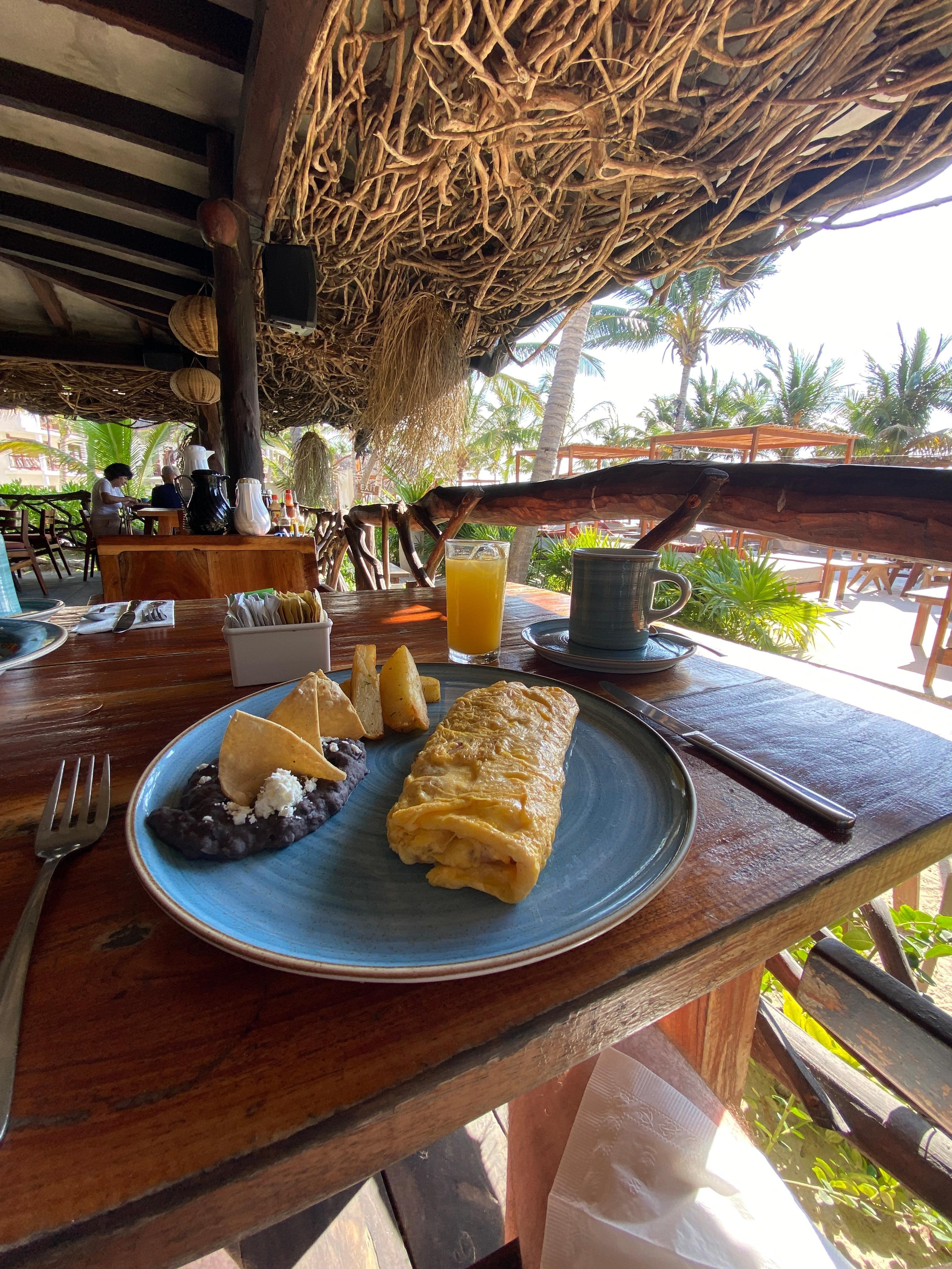 Breakfast included – omelette & beans