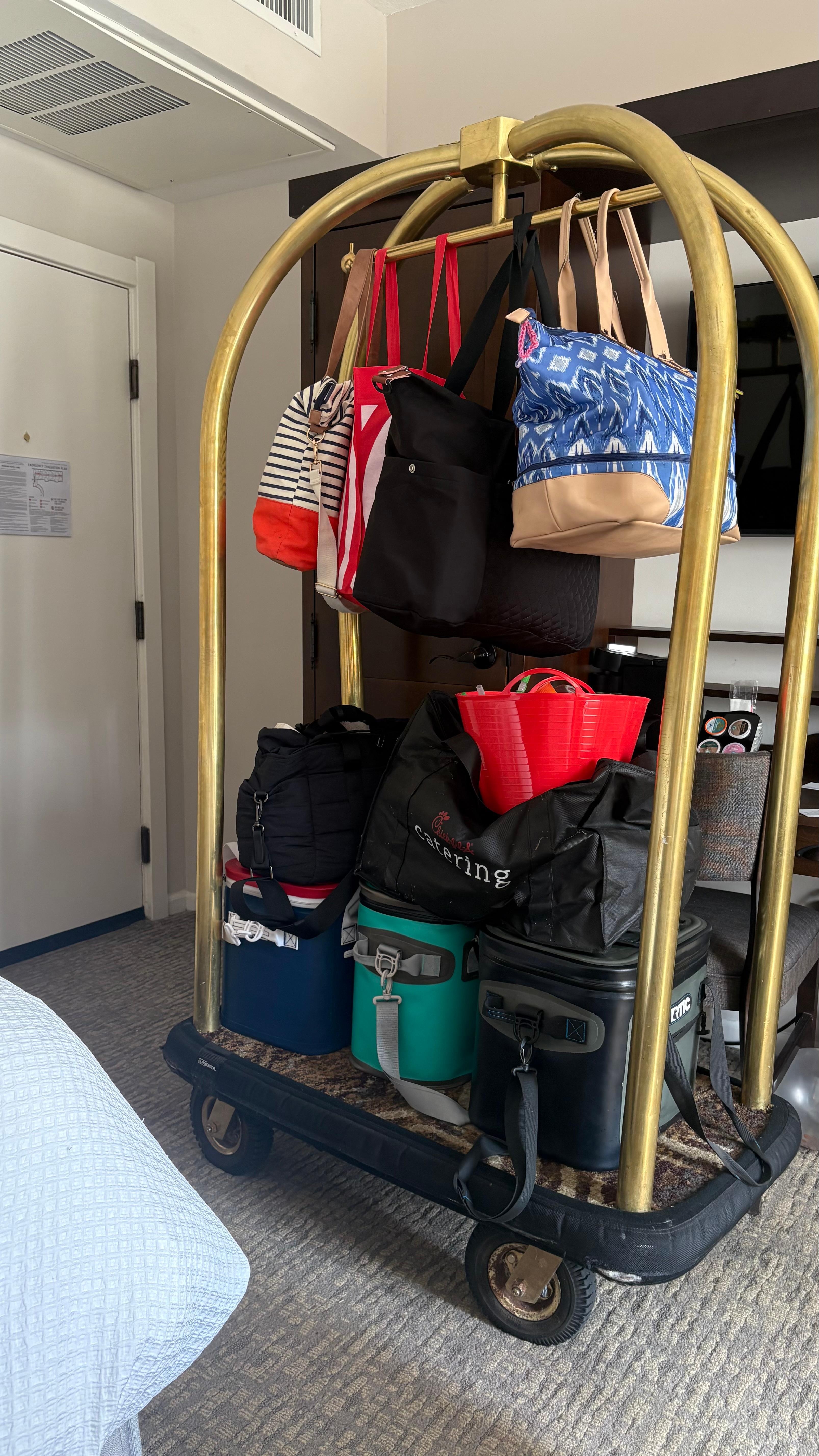 Thank God for the luggage caddy!!