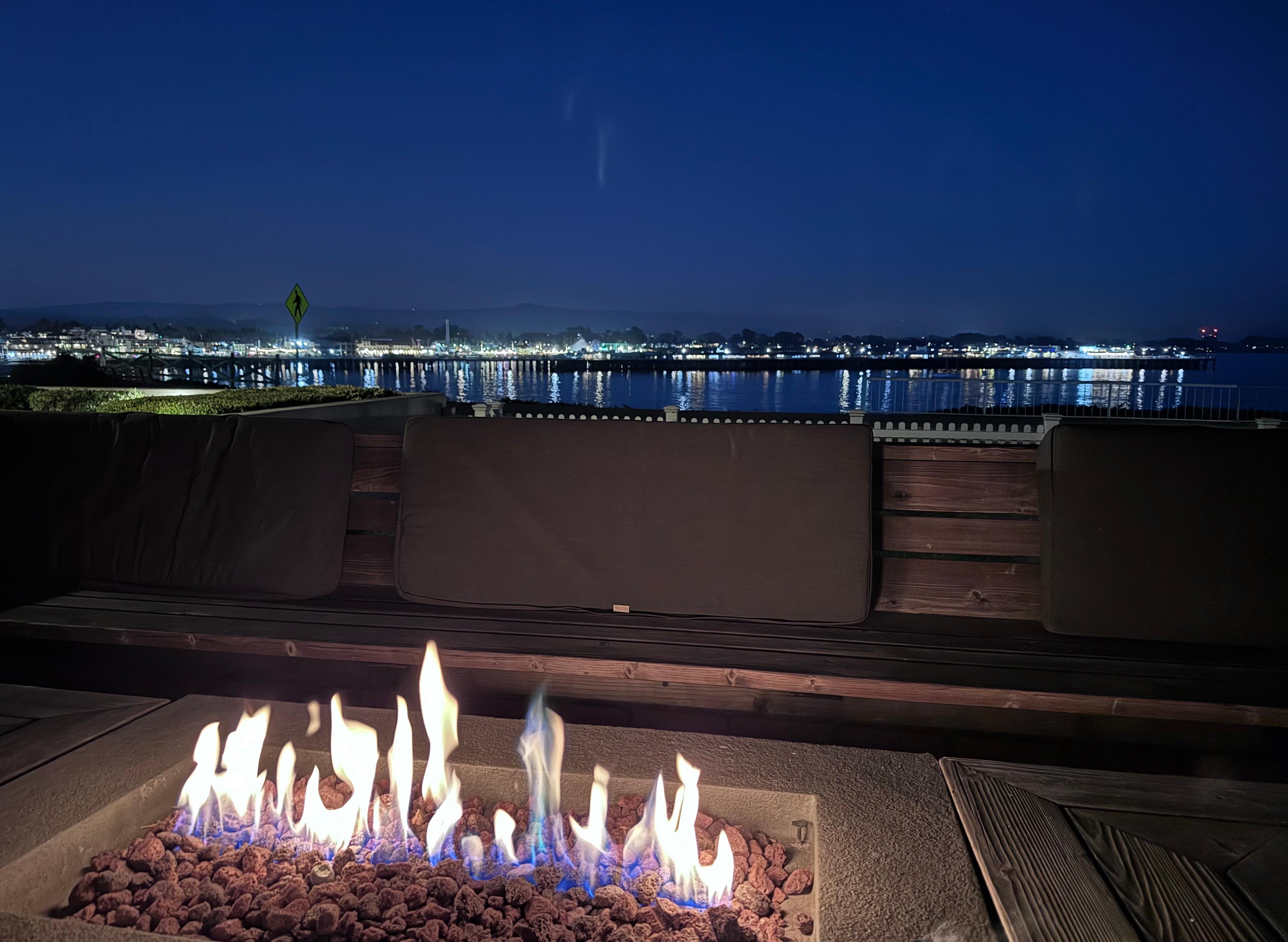 Boardwalk glowing while enjoying the firepit. 