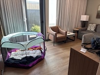 Plenty of room in living room for doggie playpen