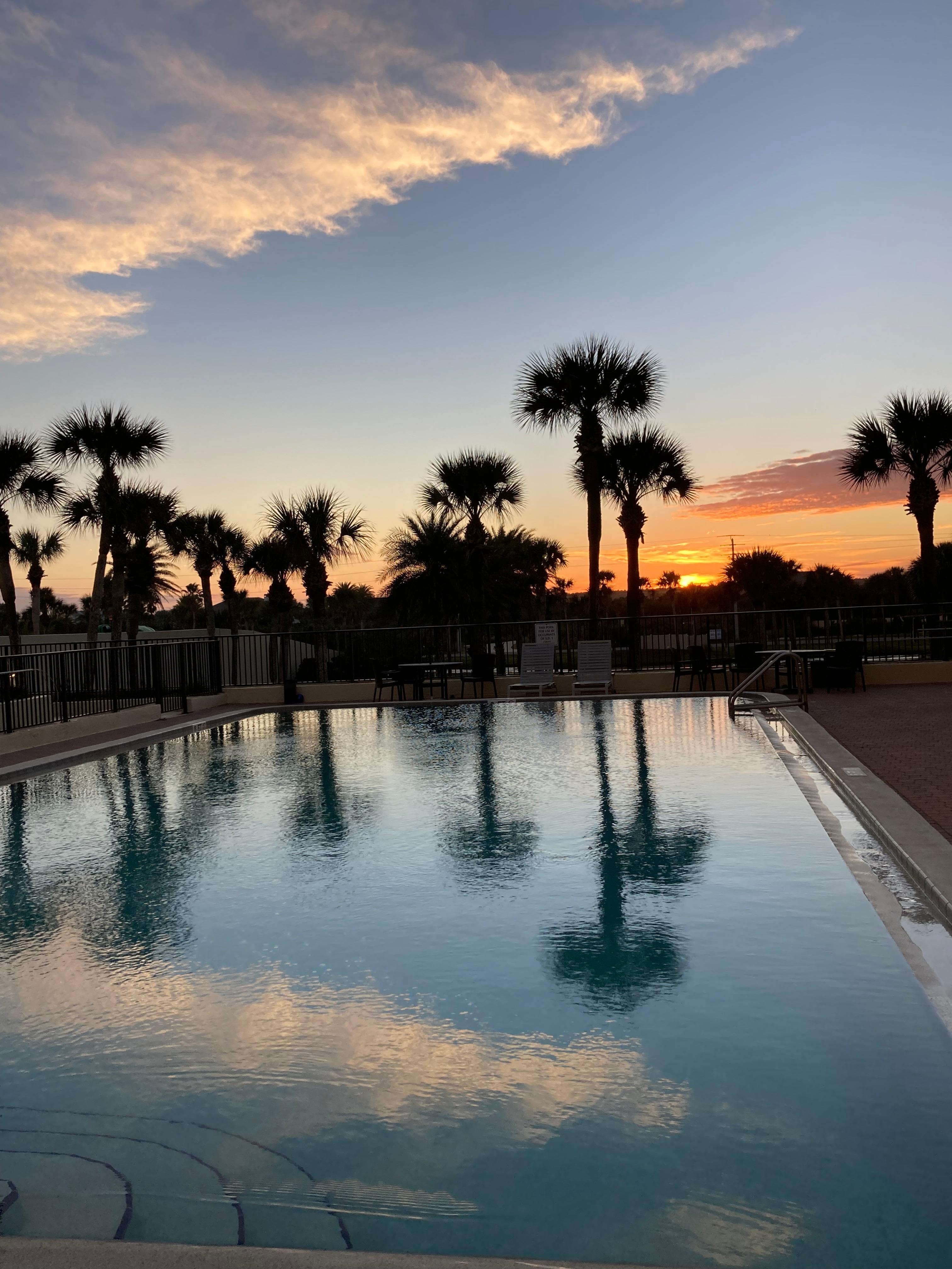 Sunset over the pool