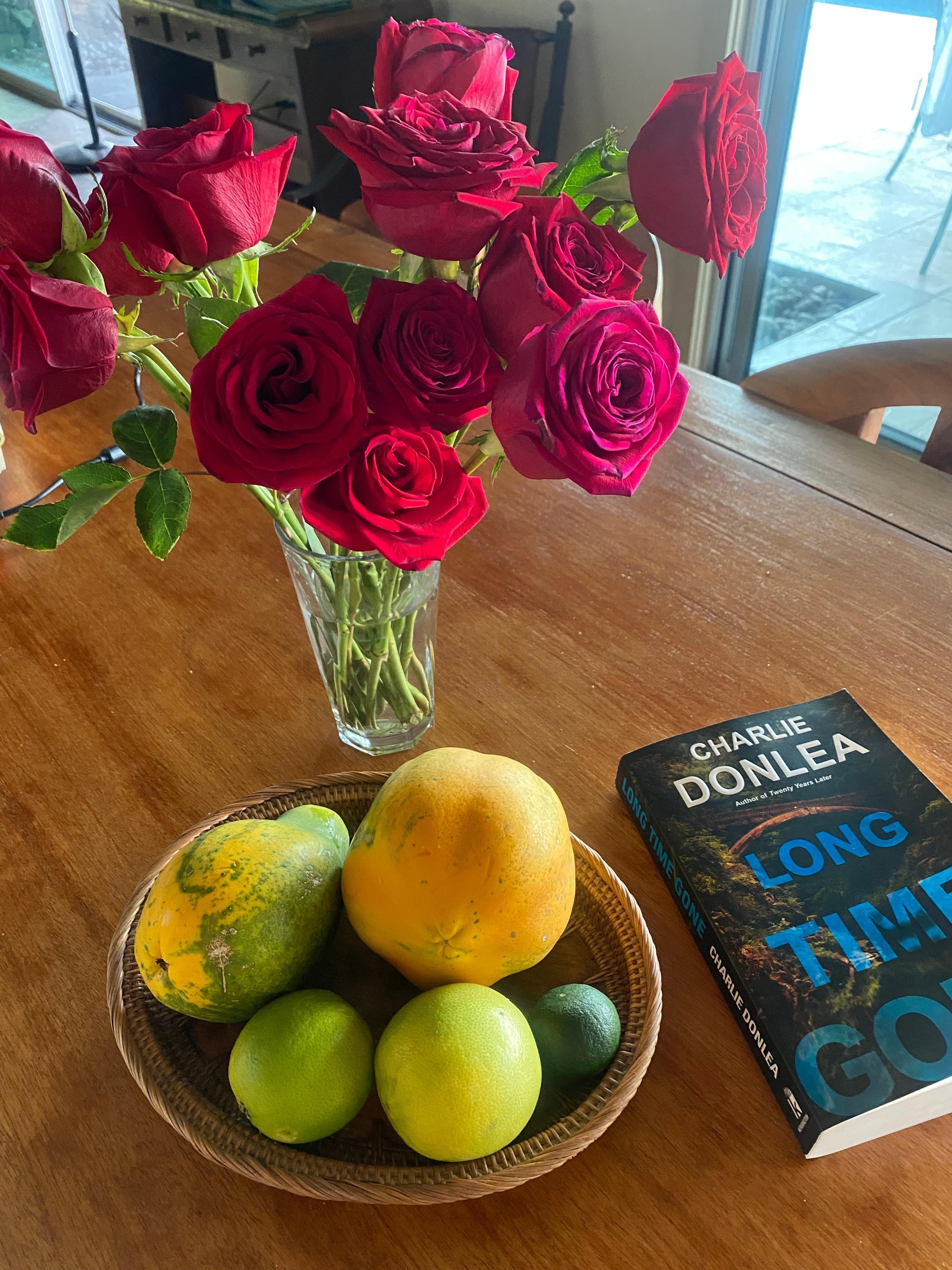 Papaya and lime from the yard roses purchased from the store, but our anniversary
