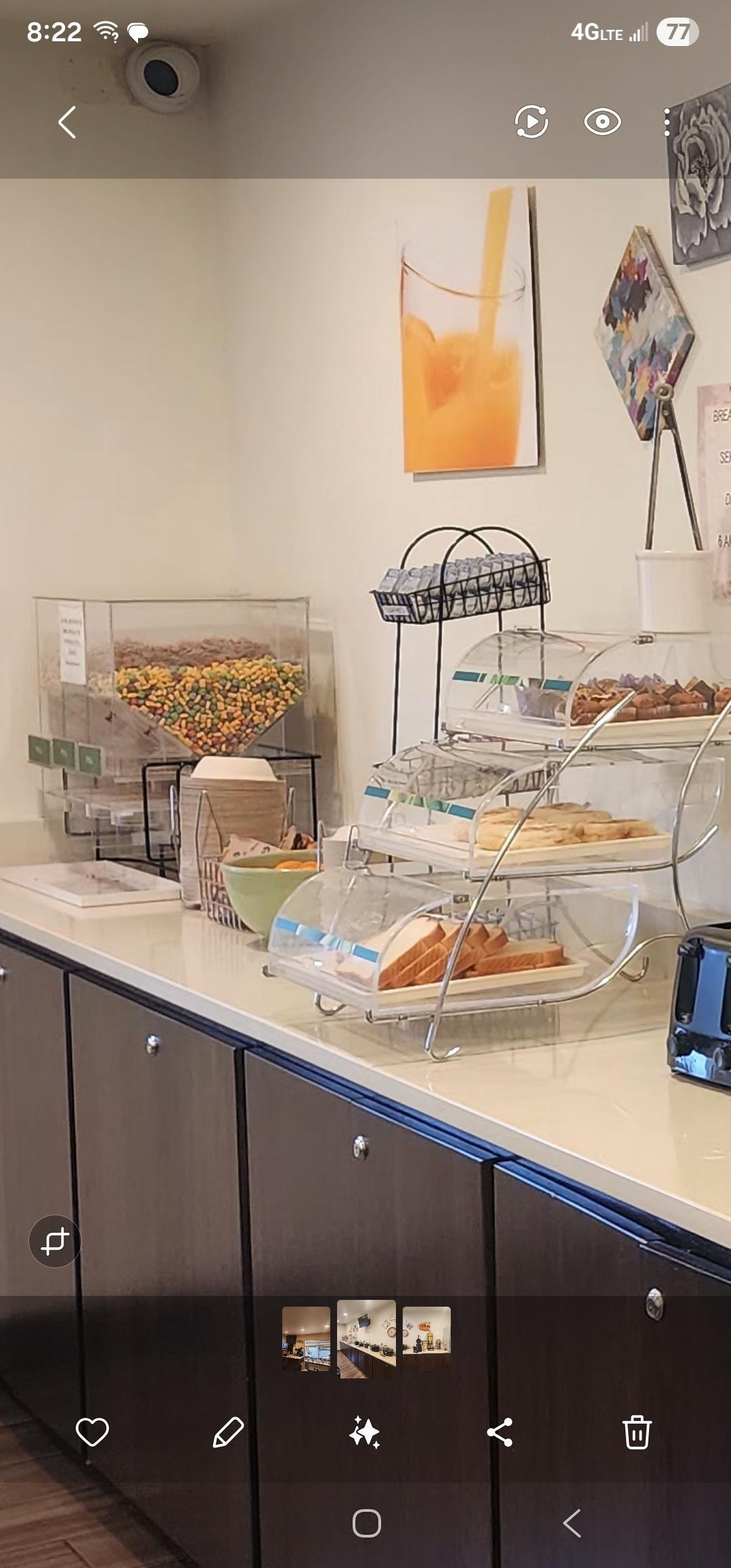 Muffins, toast, & cereal station