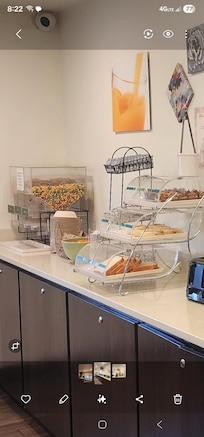 Muffins, toast, & cereal station