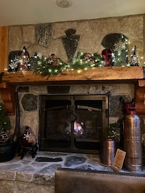 Loved the lights on the mantle above the cozy fireplace!