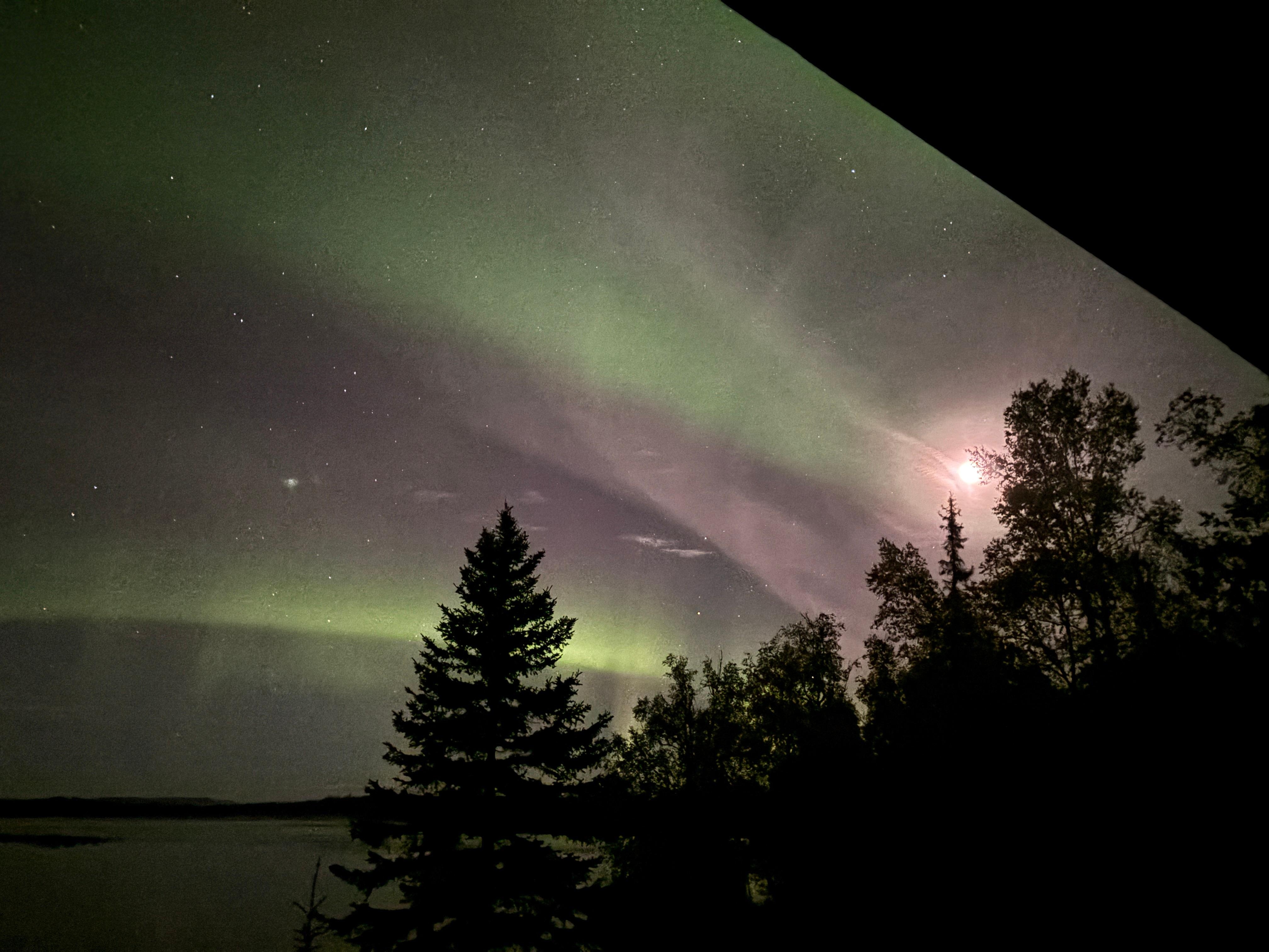 View of aurora borealis from balcony
