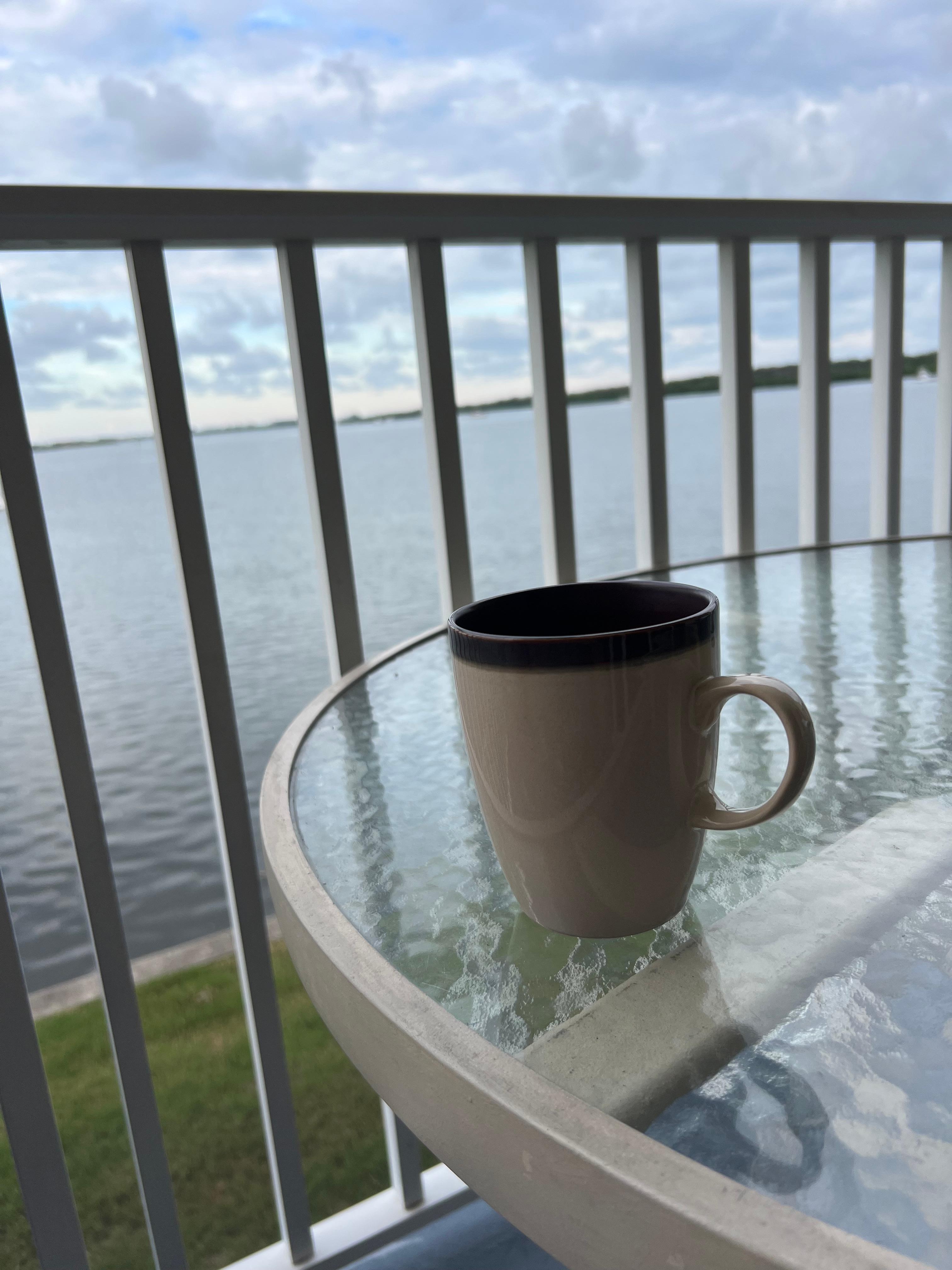 Morning coffee on the balcony.