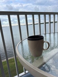 Morning coffee on the balcony.