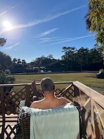 Enjoying the view on the deck