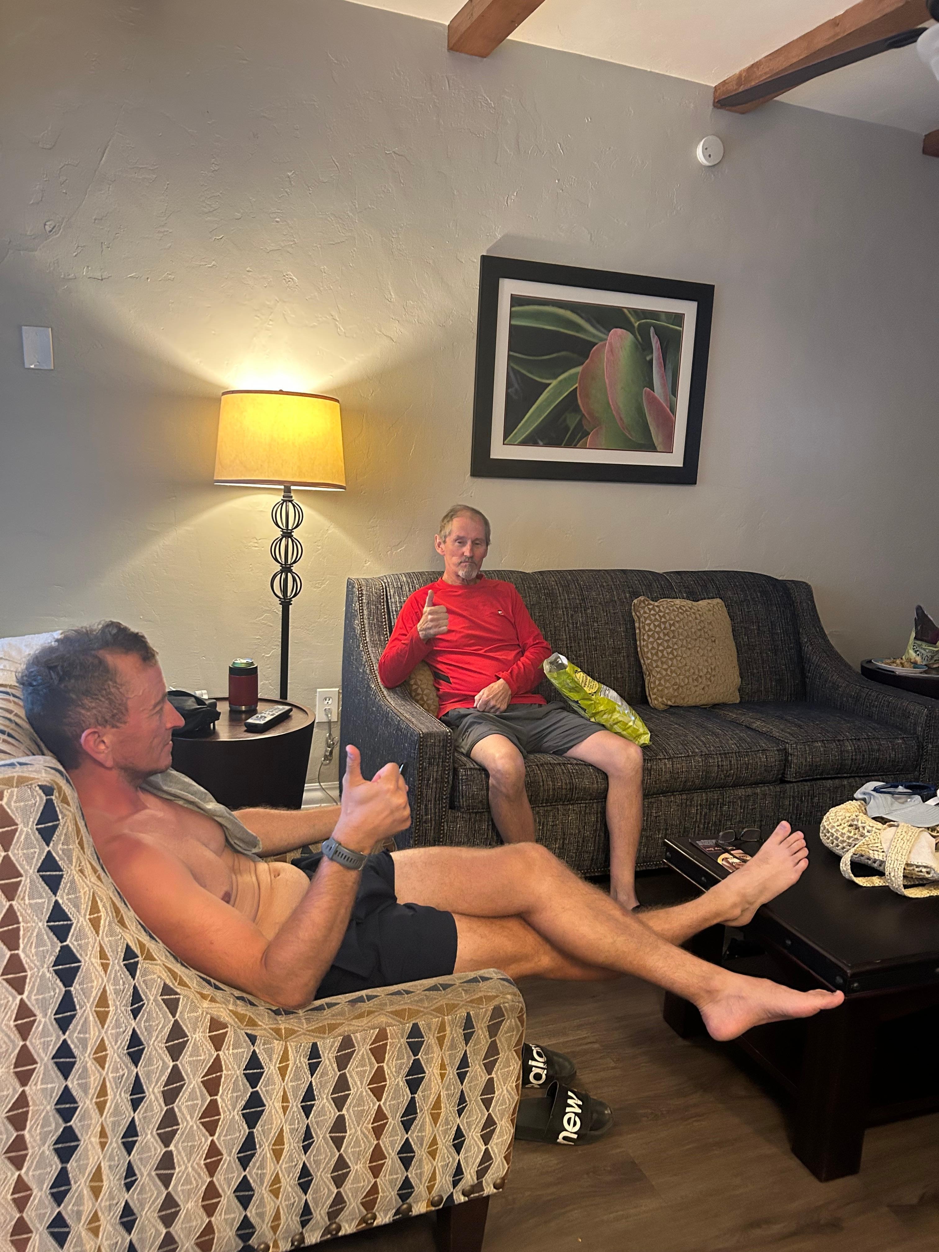 thumbs up from the guys about the hotel.