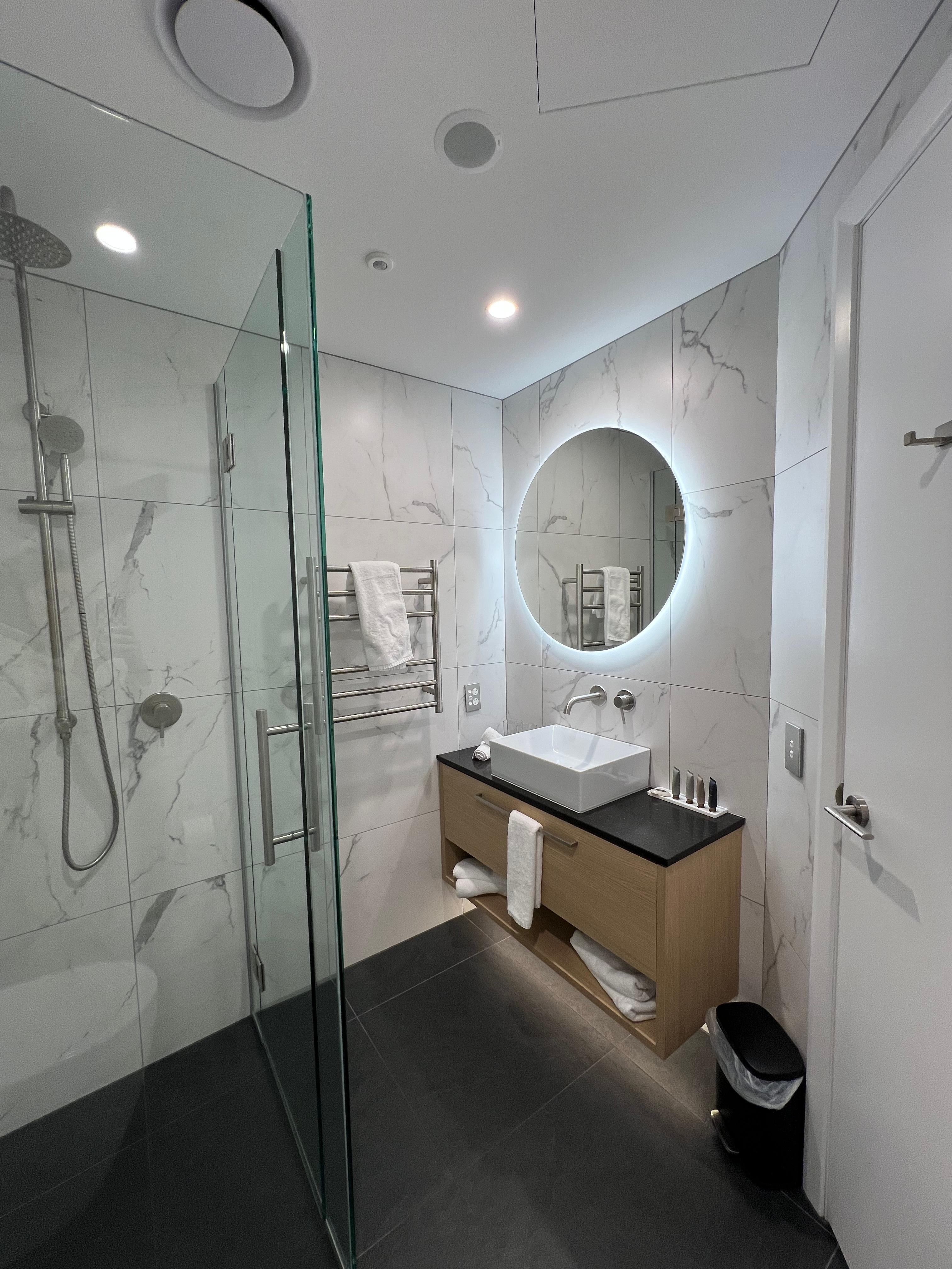 Clean, modern bathroom. Just as the website advertised.