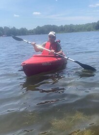 Kayaking on lake.