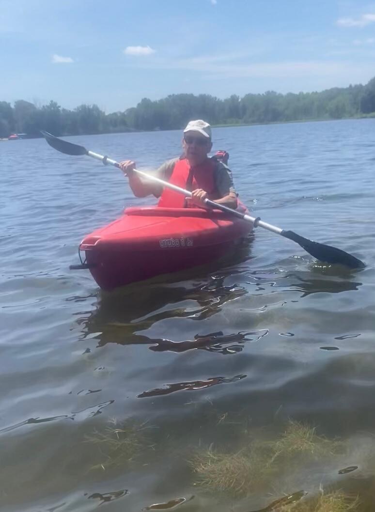 Kayaking on lake. 