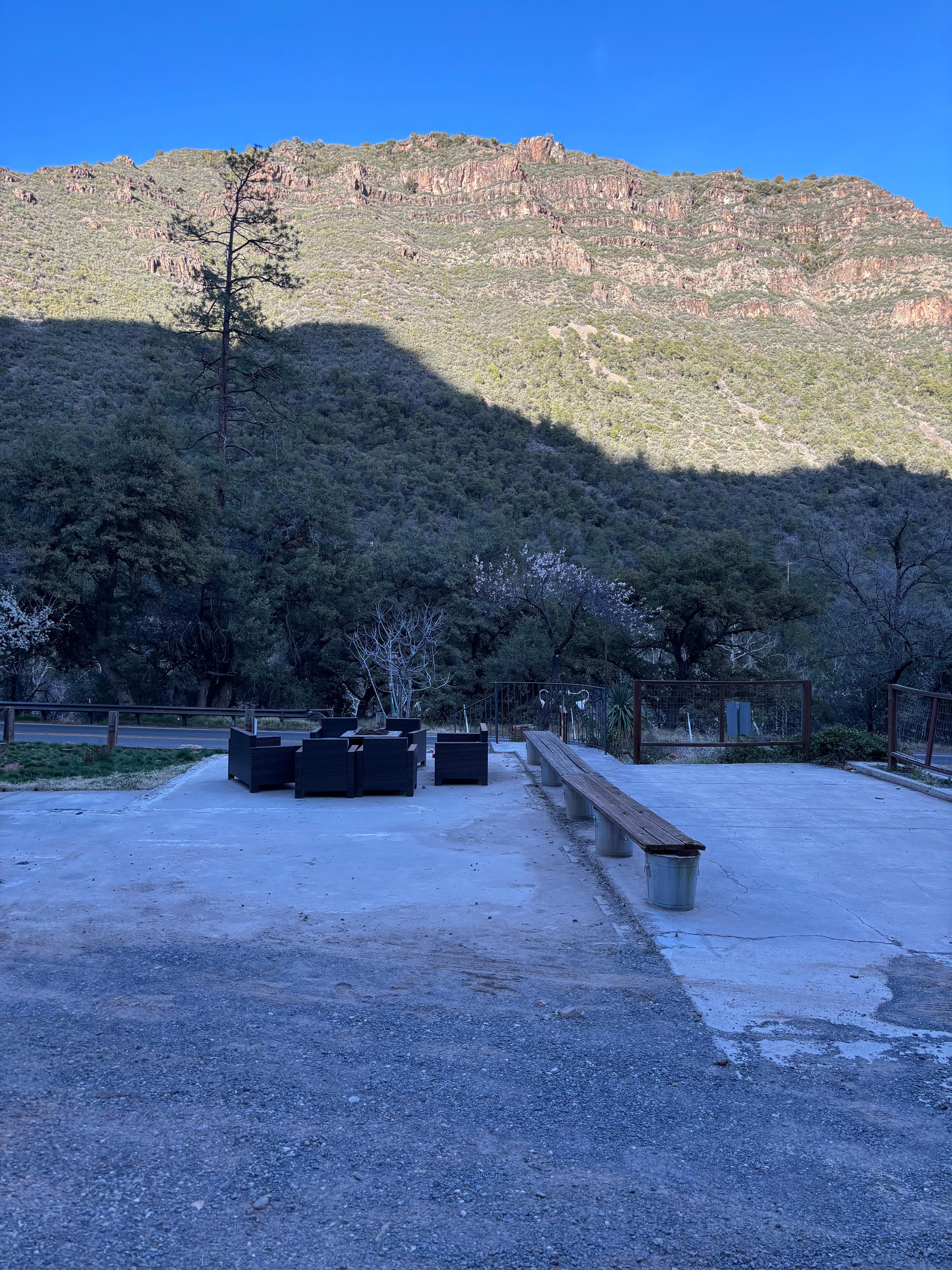 This is the little sitting area in the parking area 