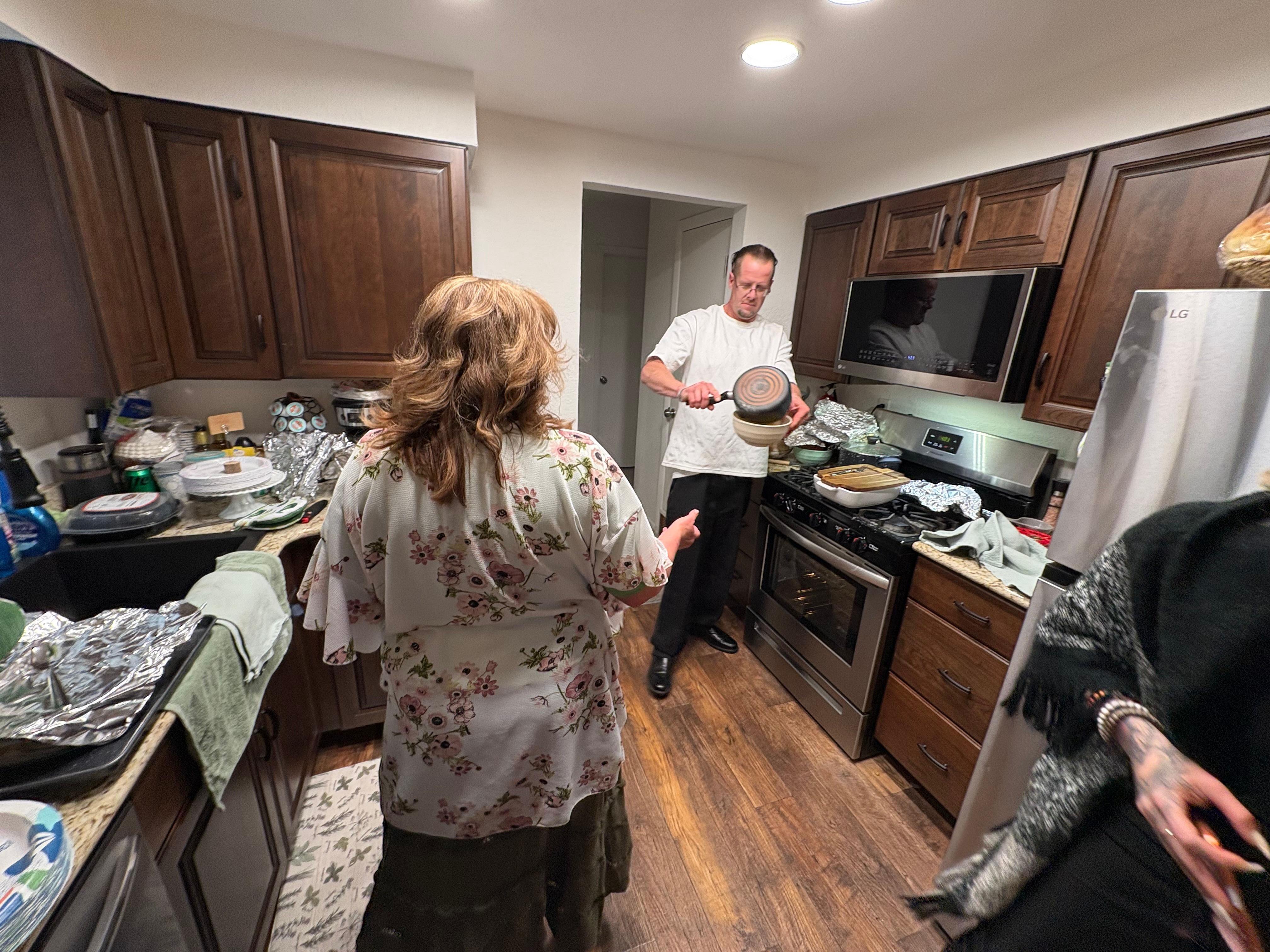 Son-in-law went to culinary school.  How lucky were we to get him to come over and help cook Thanksgiving Dinner?