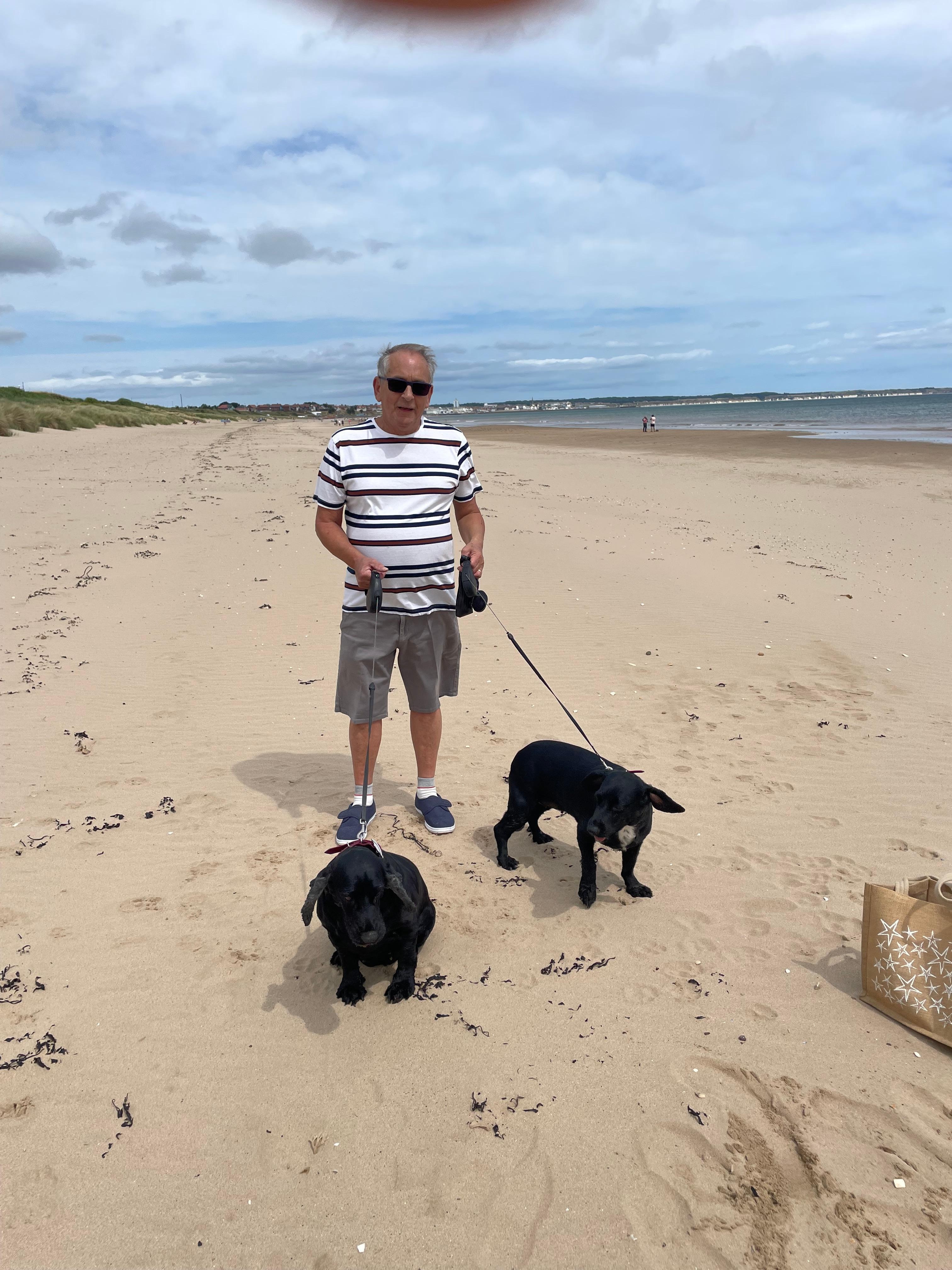 The local beach, dog friendly with Bridlington Spa in the background