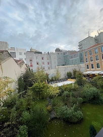 Hotel inner garden at dusk