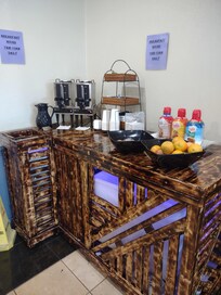 This was the entire breakfast setup. Coffee, muffins, apples, and oranges. "Nothing fancy" they called it.