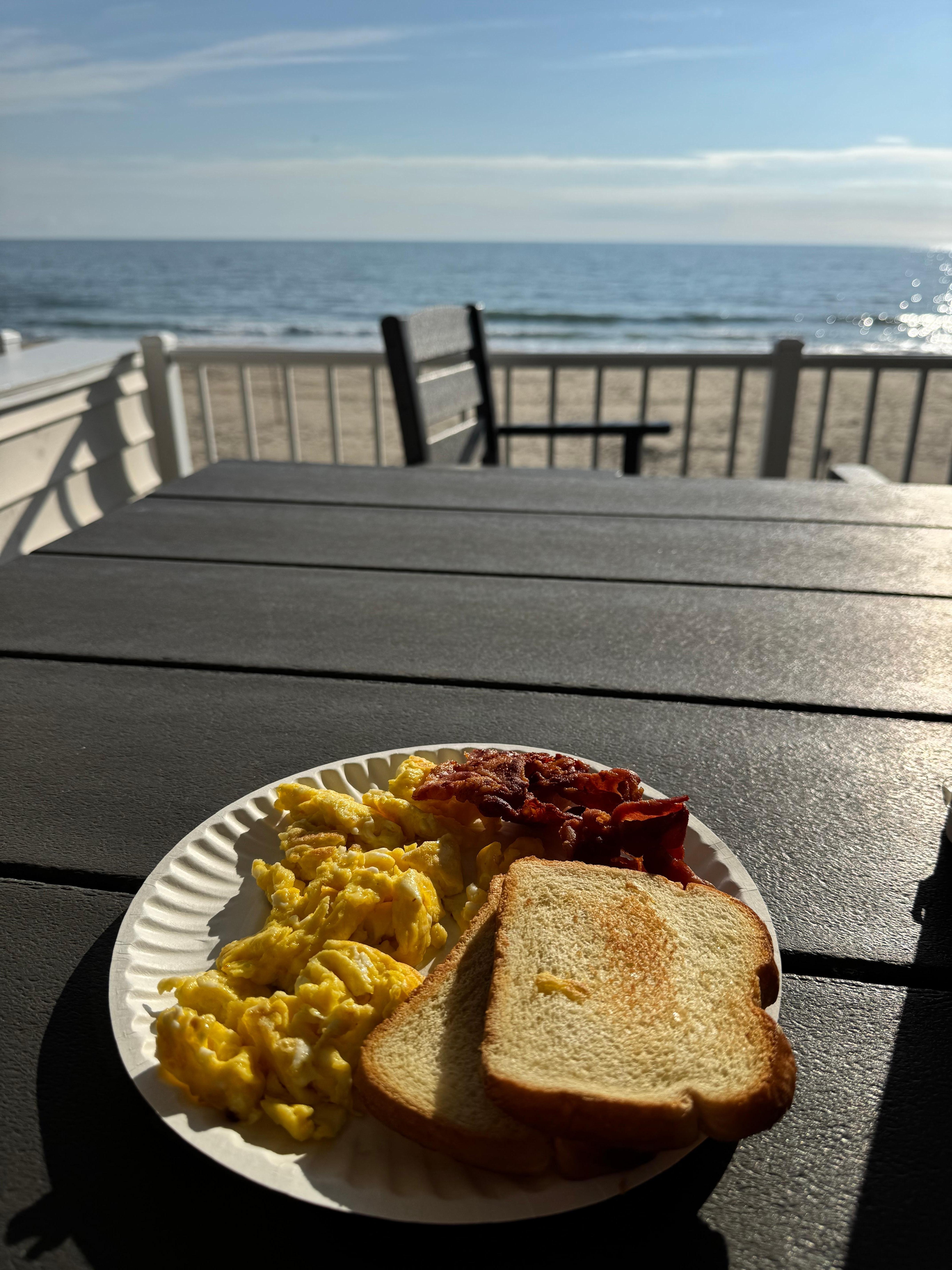 Breakfast and waves. 