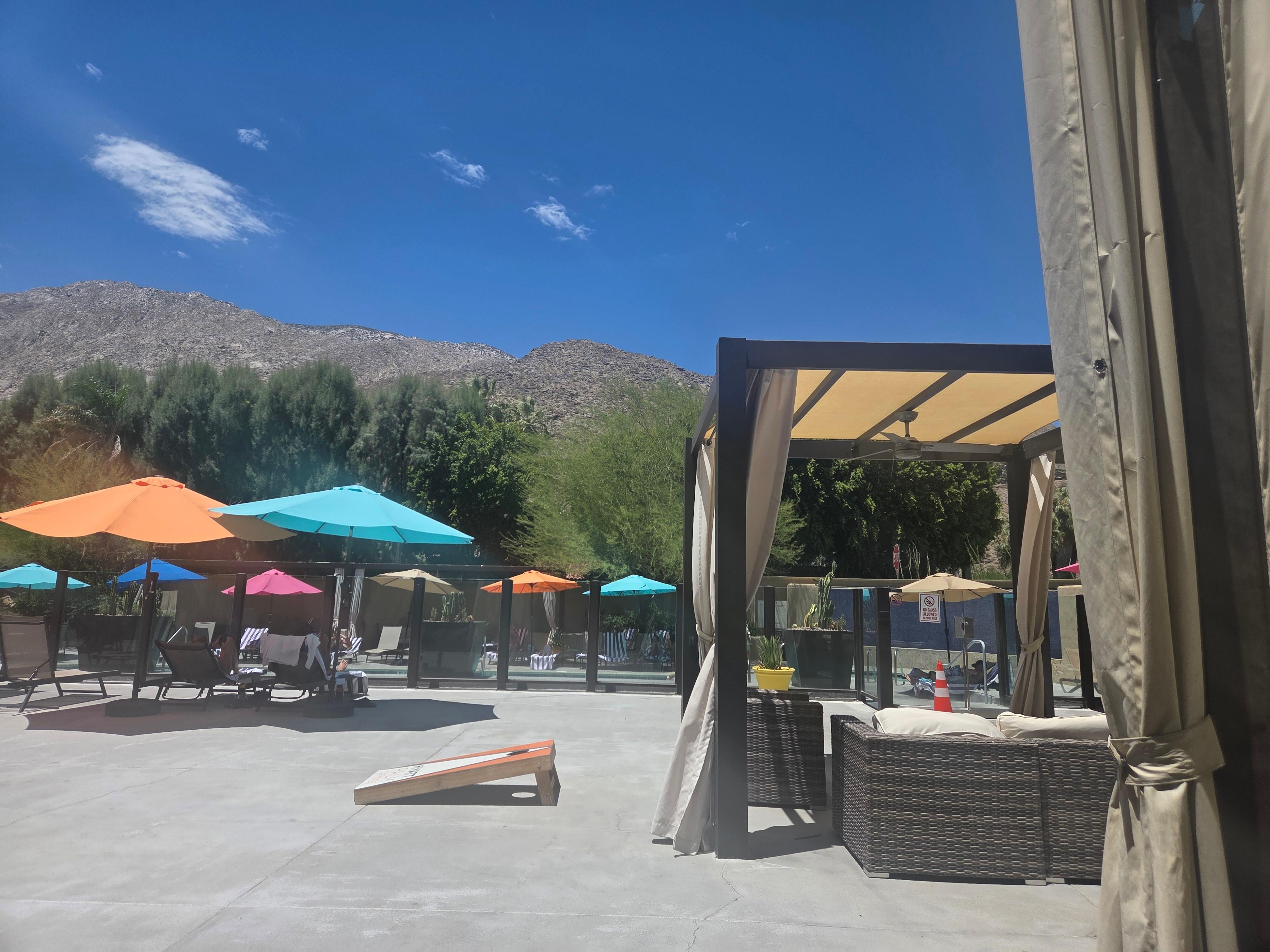 Cabana room view of pool and mountains 