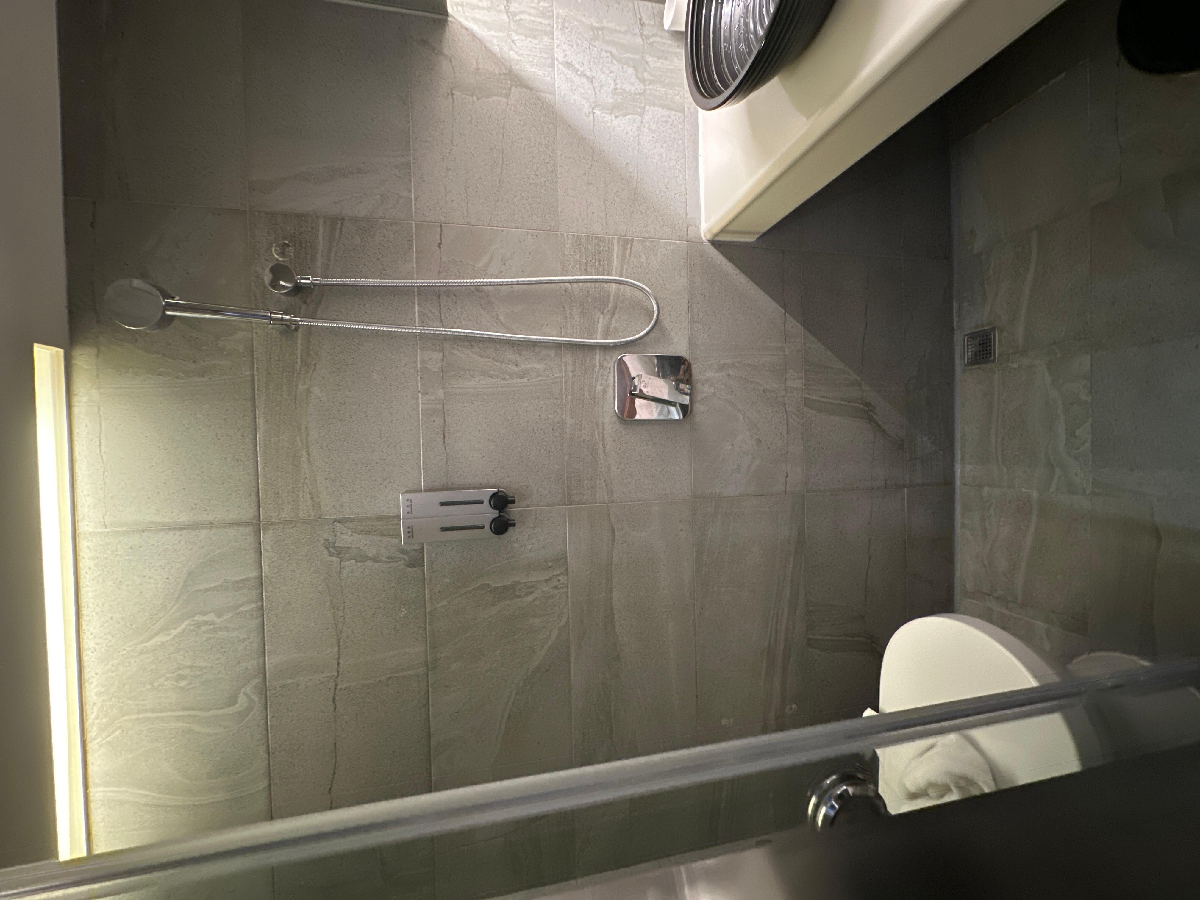 トイレとシャワー。ほんとにここでシャワー浴びていいの？となる。